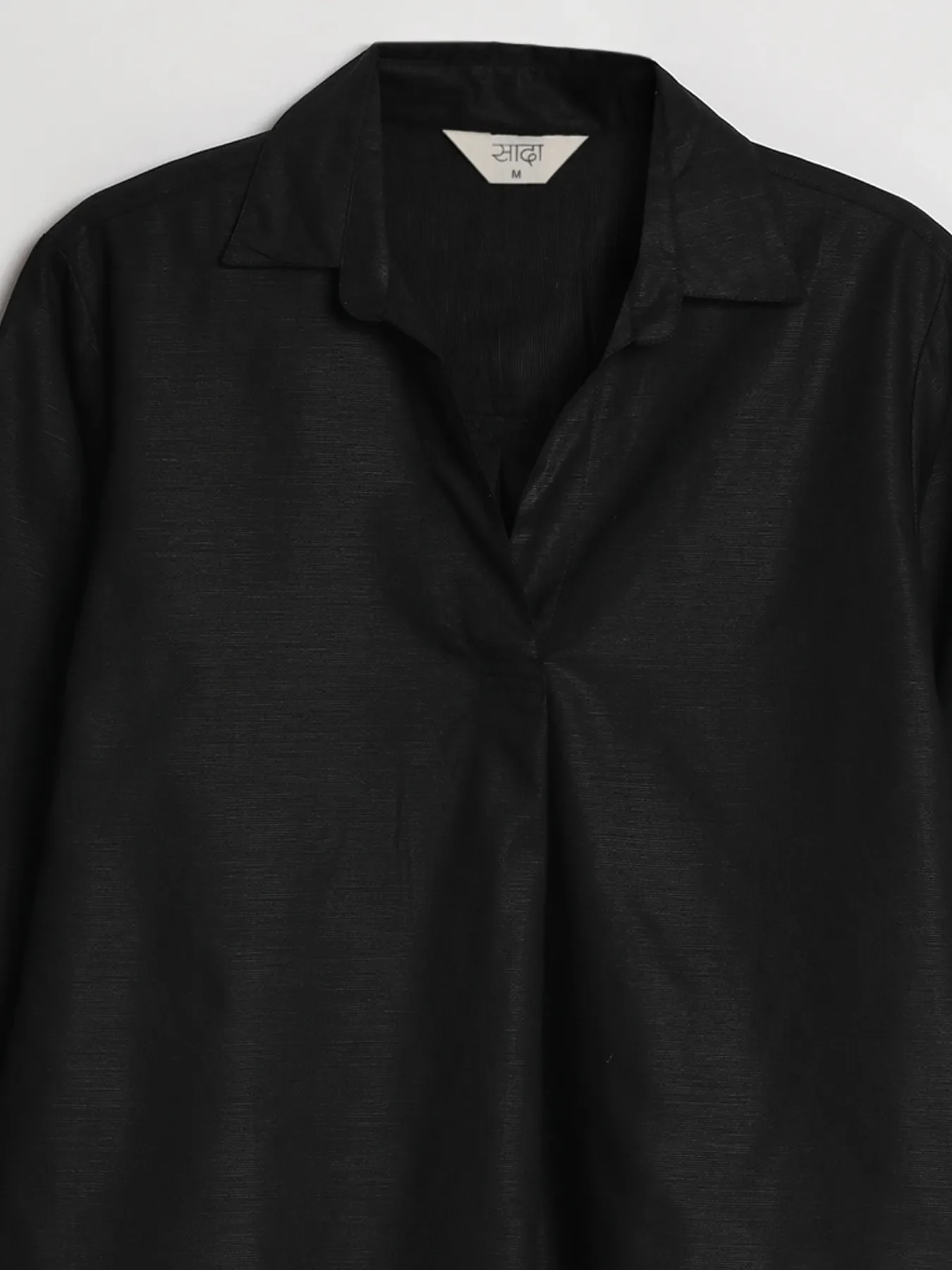 Women Black Linen Blend Pleated Top - Image 13