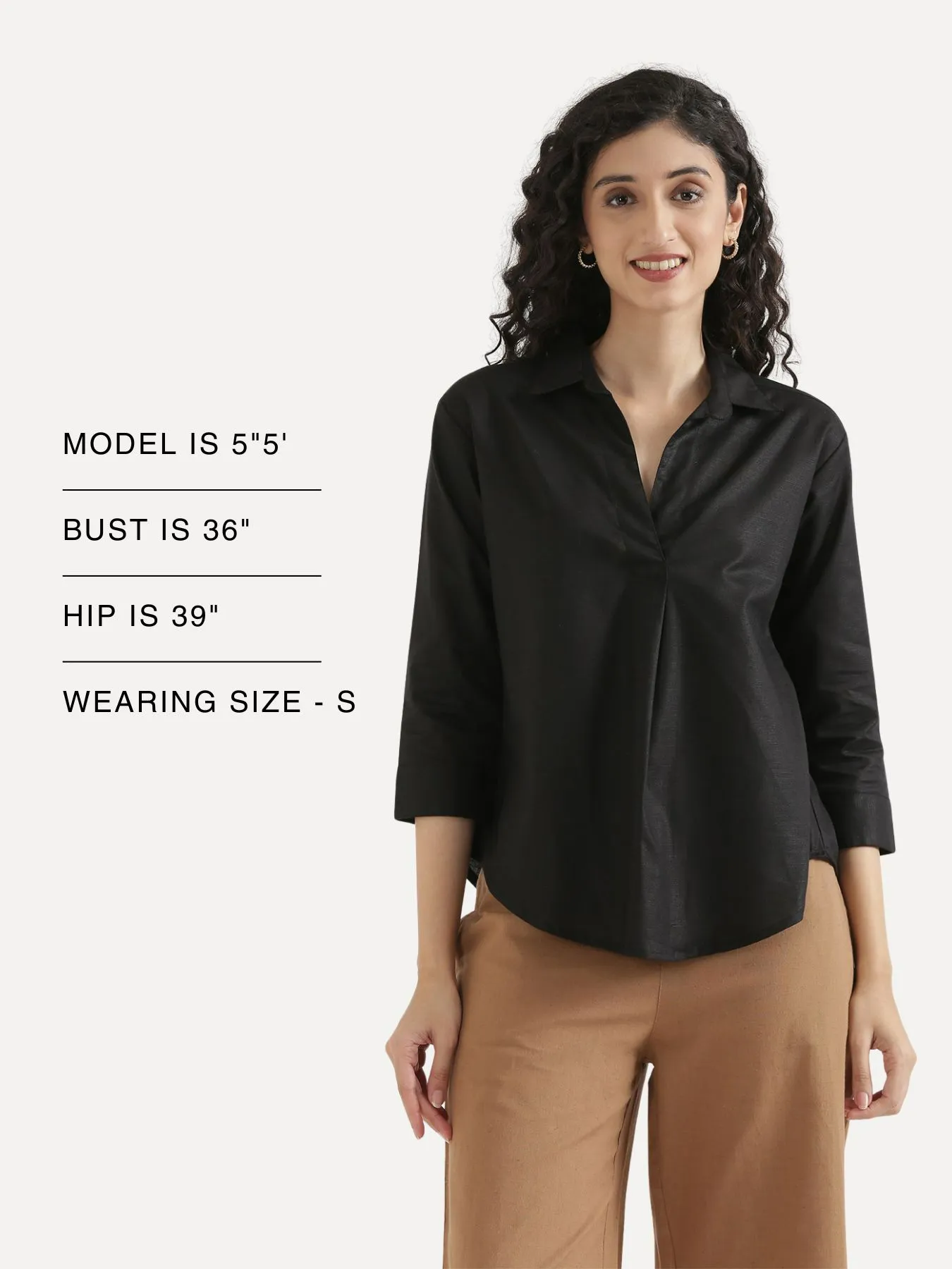 Women Black Linen Blend Pleated Top - Image 15