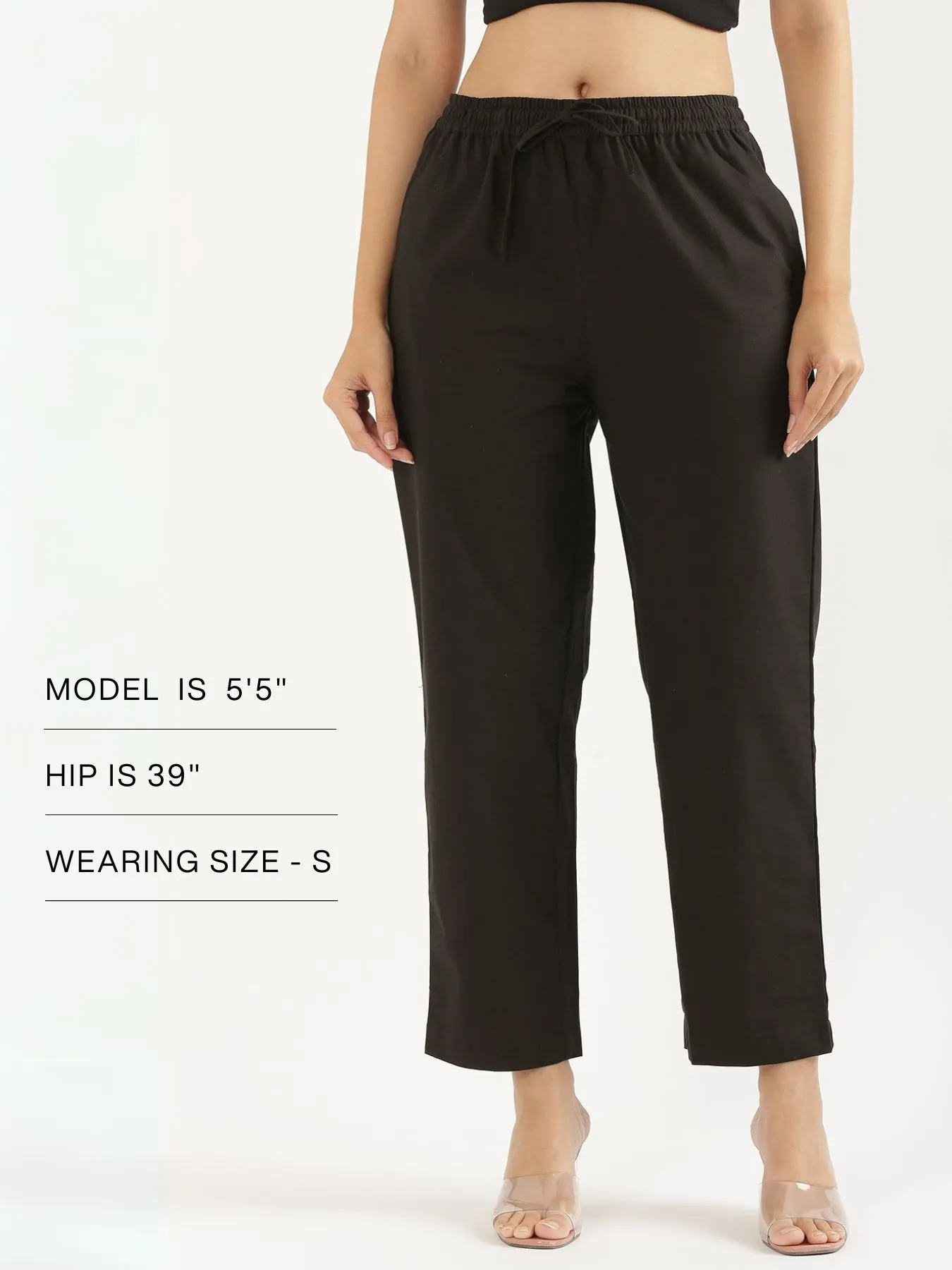 Women Black Cotton Straight Pant - Image 13