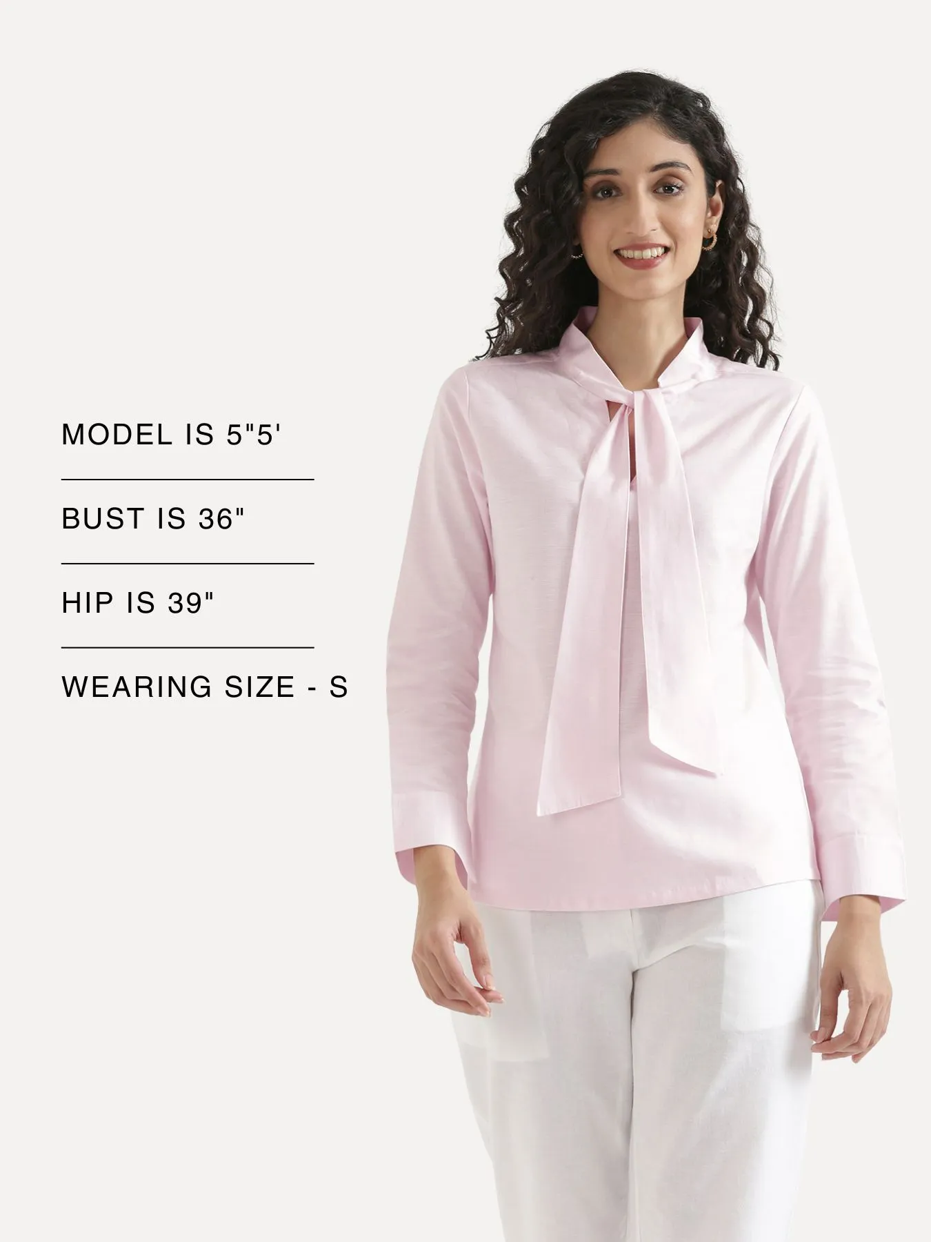 Women Blush Pink Linen Blend Knot Blouse - Image 14