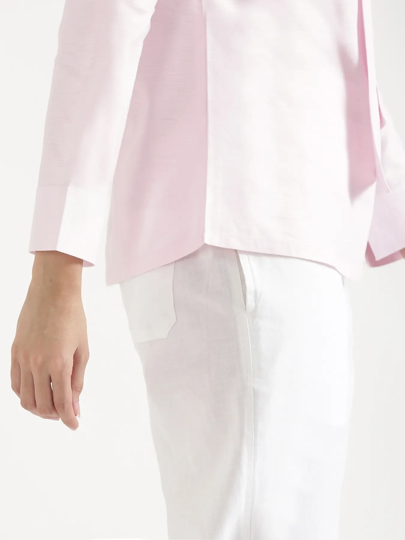 Women Blush Pink Linen Blend Knot Blouse - Image 8