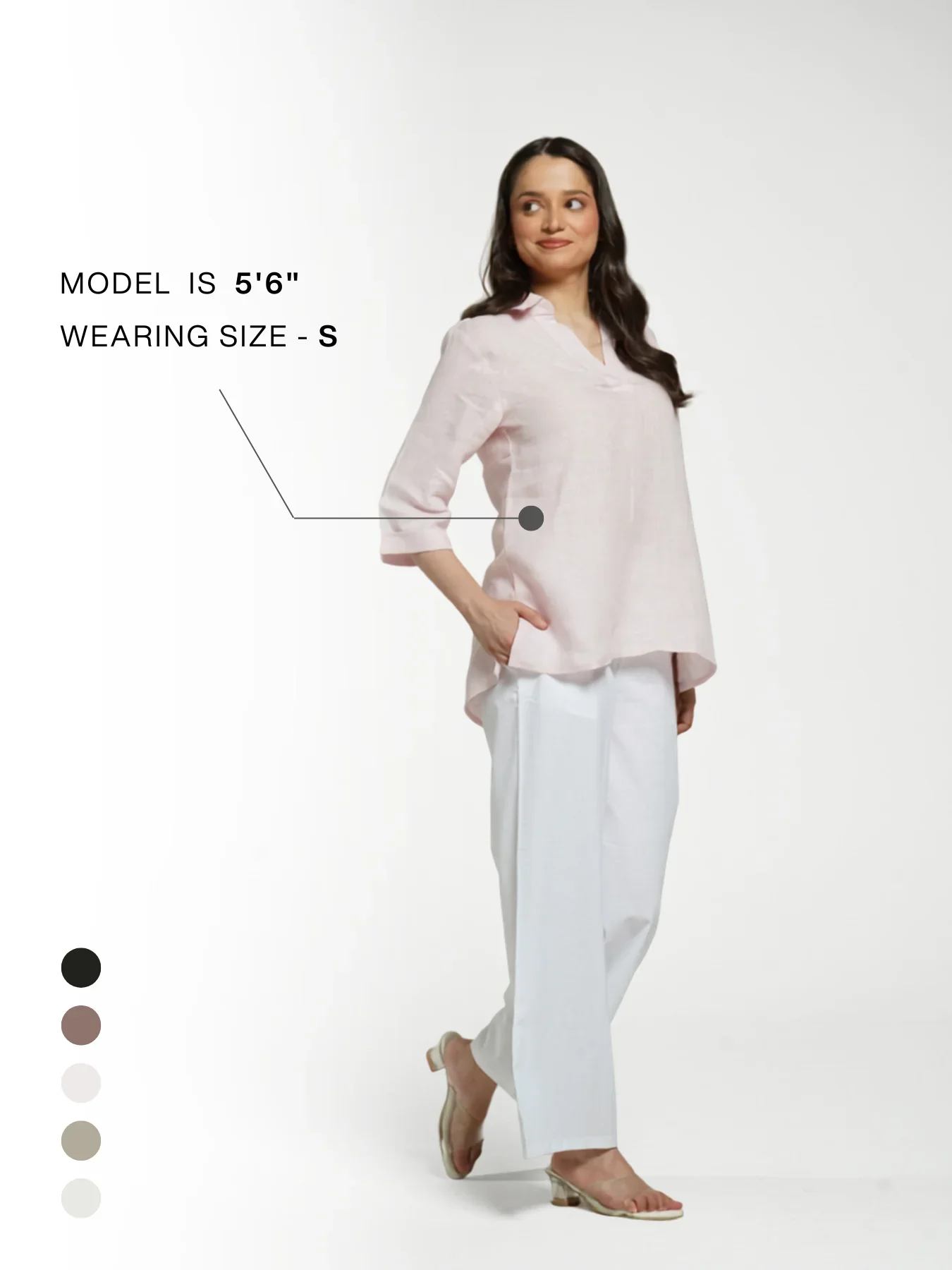 Women Blush Pink Pure Linen Collared Shirt Top - Image 15