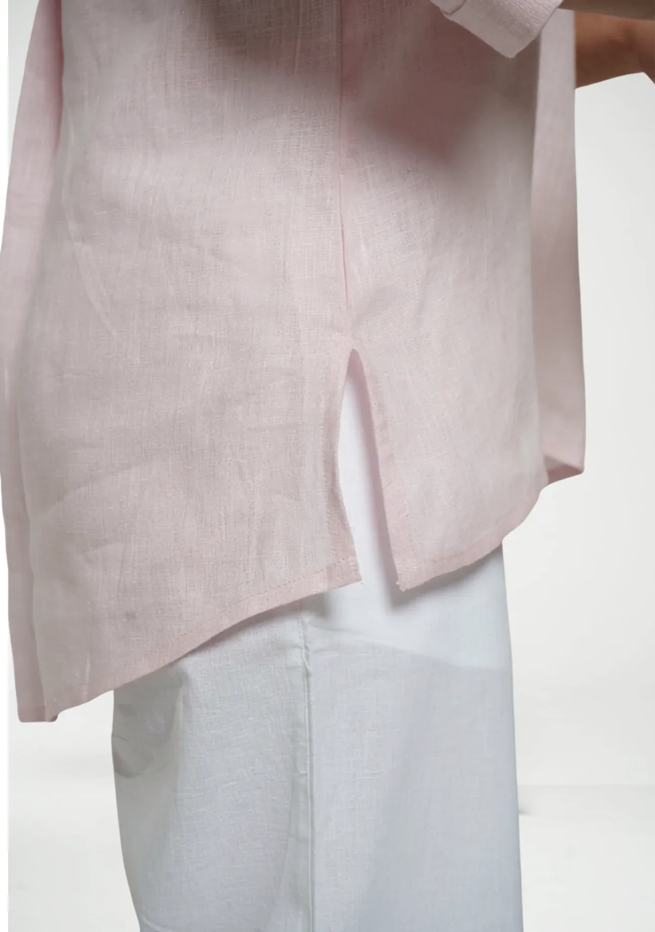 Women Blush Pink Pure Linen Collared Shirt Top - Image 8