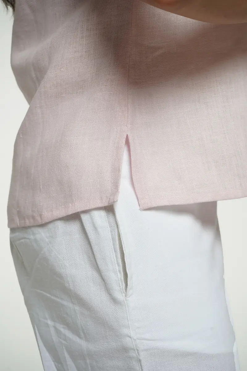 Women Blush Pink Pure Linen Halter Neck Top - Image 8