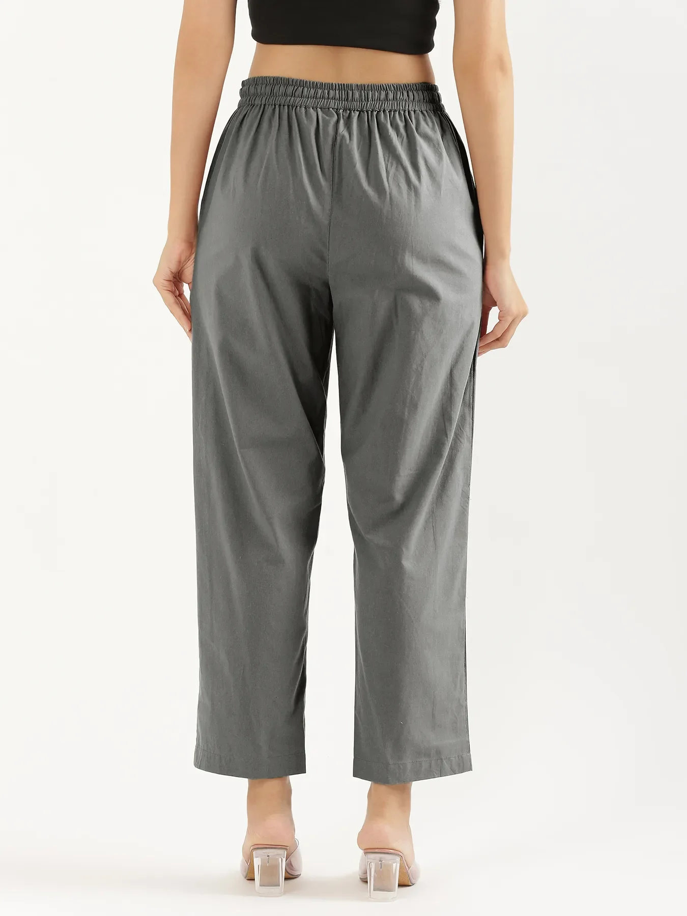 Women Cement Grey Cotton Straight Pant - Image 8