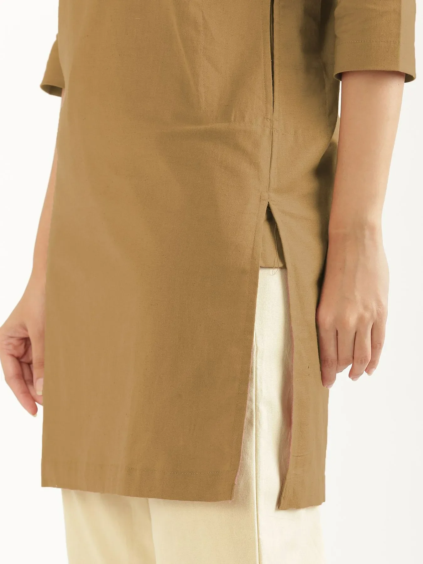 Women Coffee Brown Airy Linen Mid Thigh Length Kurta - Image 6