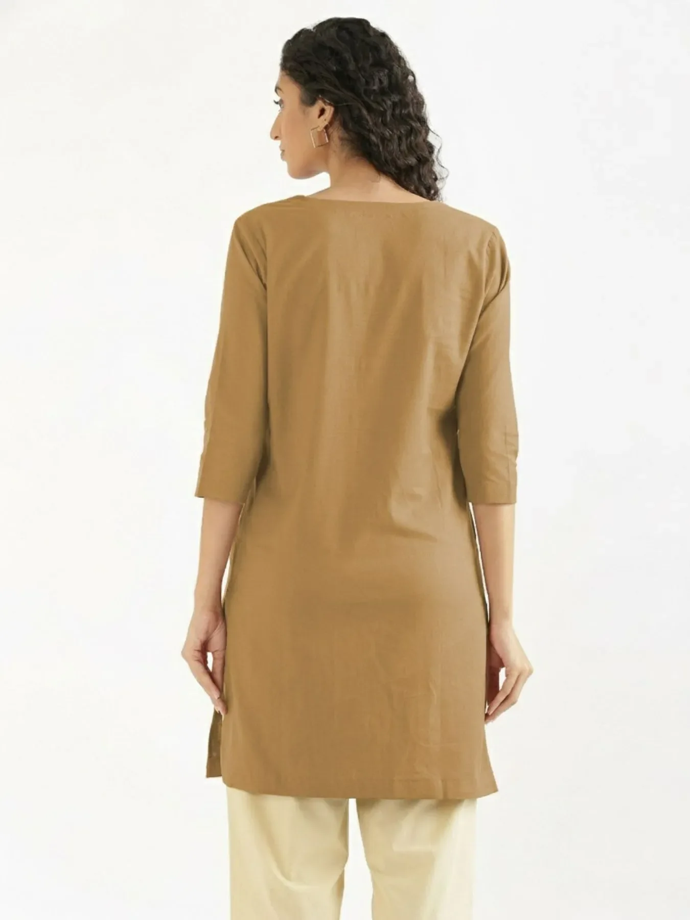 Women Coffee Brown Airy Linen Mid Thigh Length Kurta - Image 8