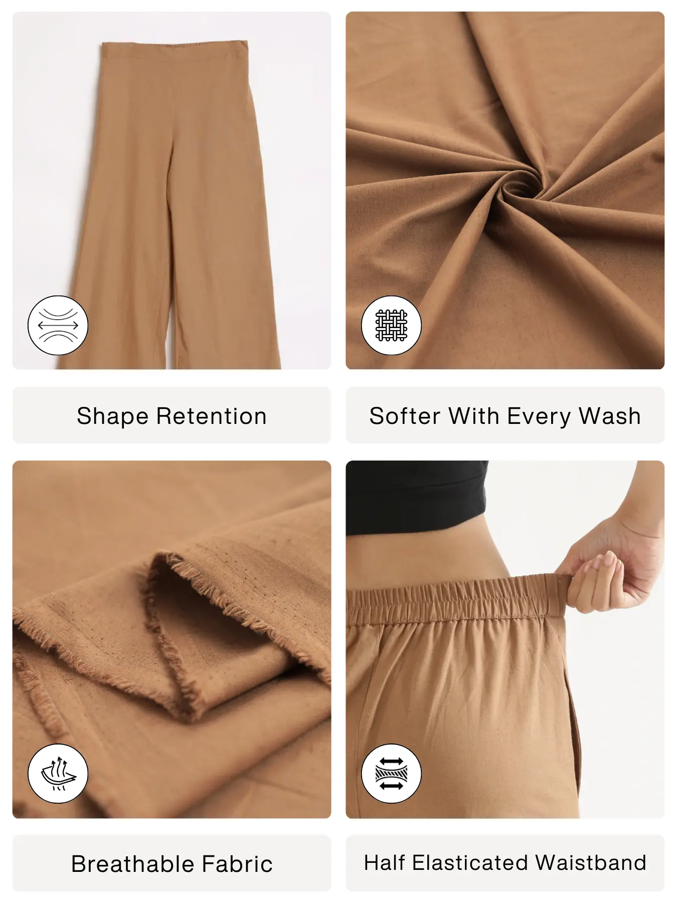 Women Coffee Brown Airy Linen Wide Leg Pant - Image 2
