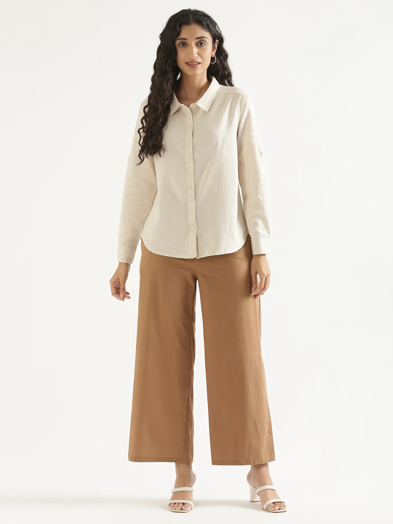 Women Coffee Brown Airy Linen Wide Leg Pant - Image 3