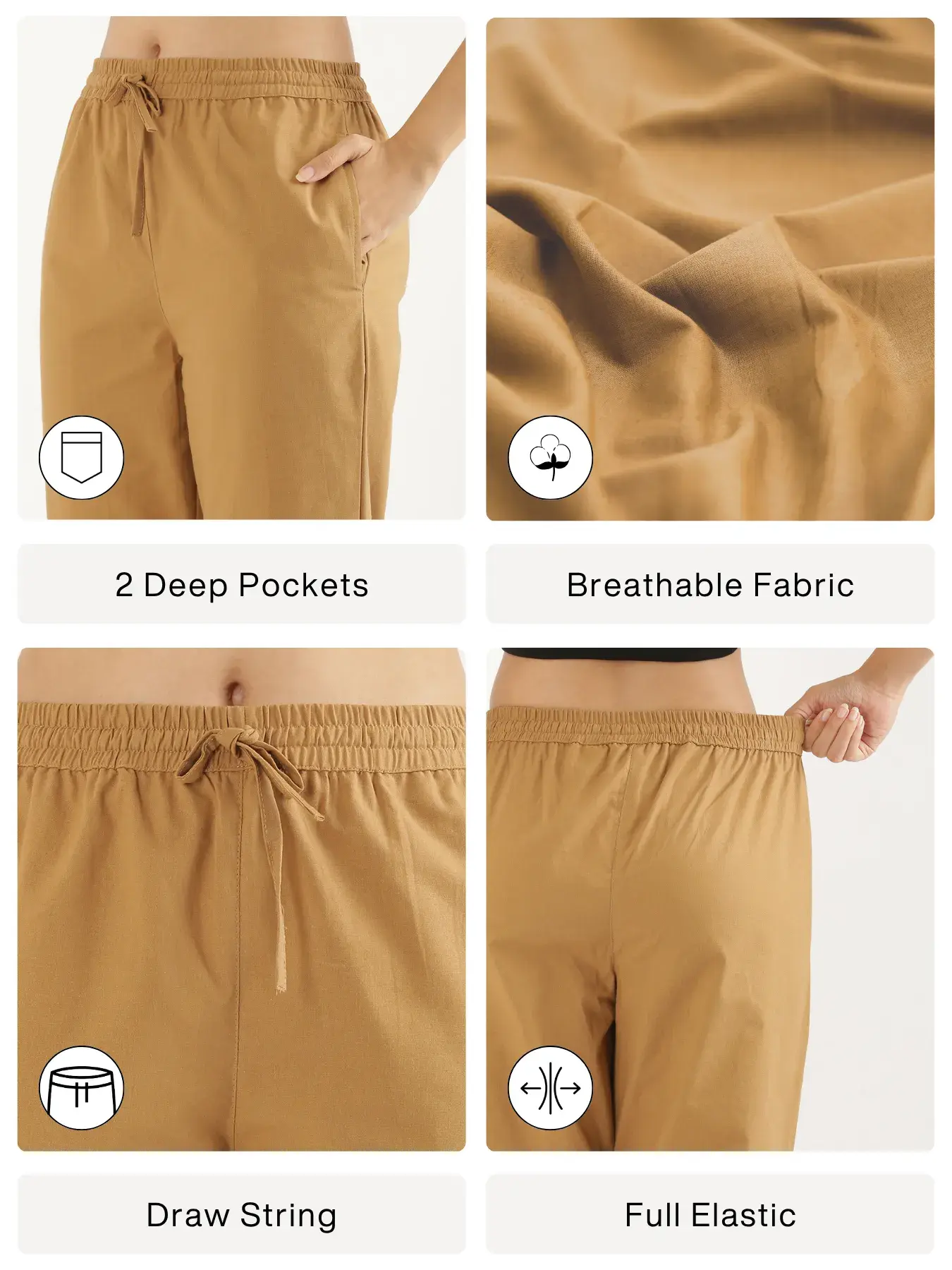 Women Coffee Brown Cotton Straight Pant - Image 2