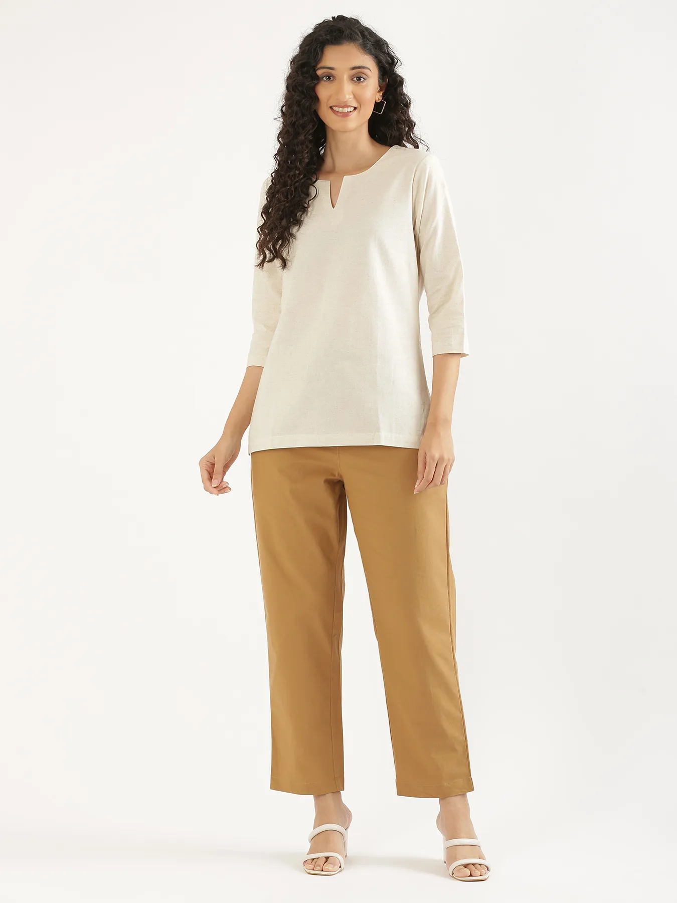 Women Coffee Brown Cotton Straight Pant - Image 3