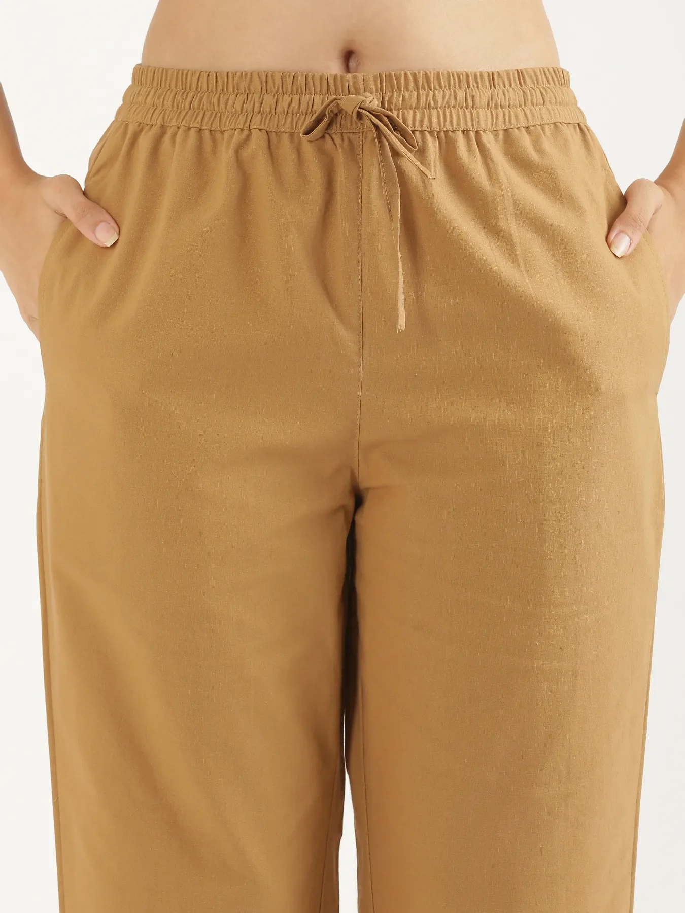 Women Coffee Brown Cotton Straight Pant - Image 5