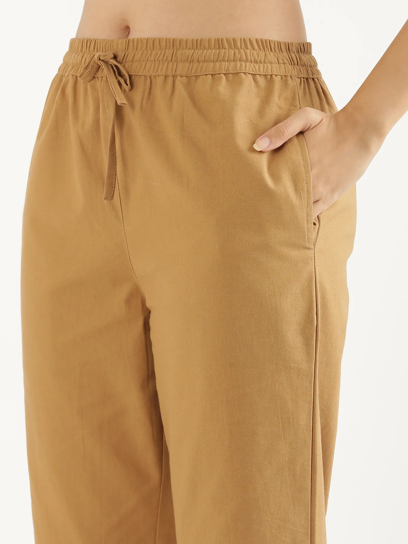 Women Coffee Brown Cotton Straight Pant - Image 6