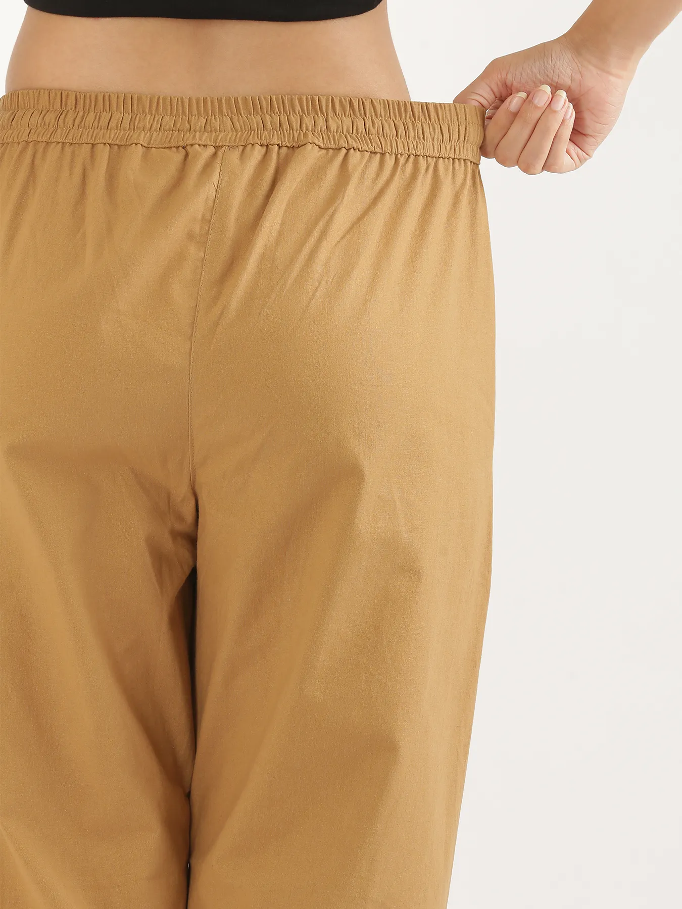 Women Coffee Brown Cotton Straight Pant - Image 7