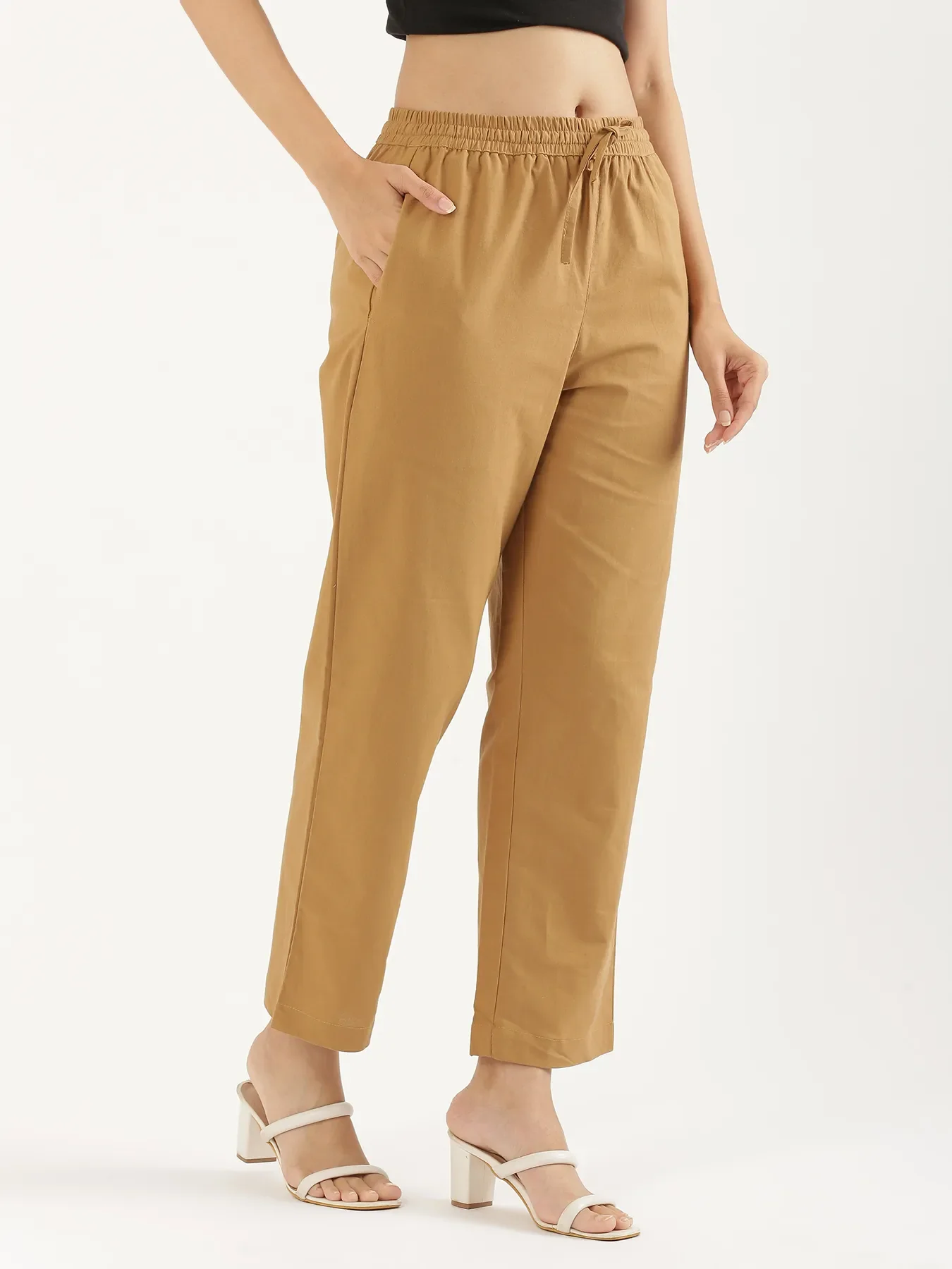Women Coffee Brown Cotton Straight Pant - Image 8