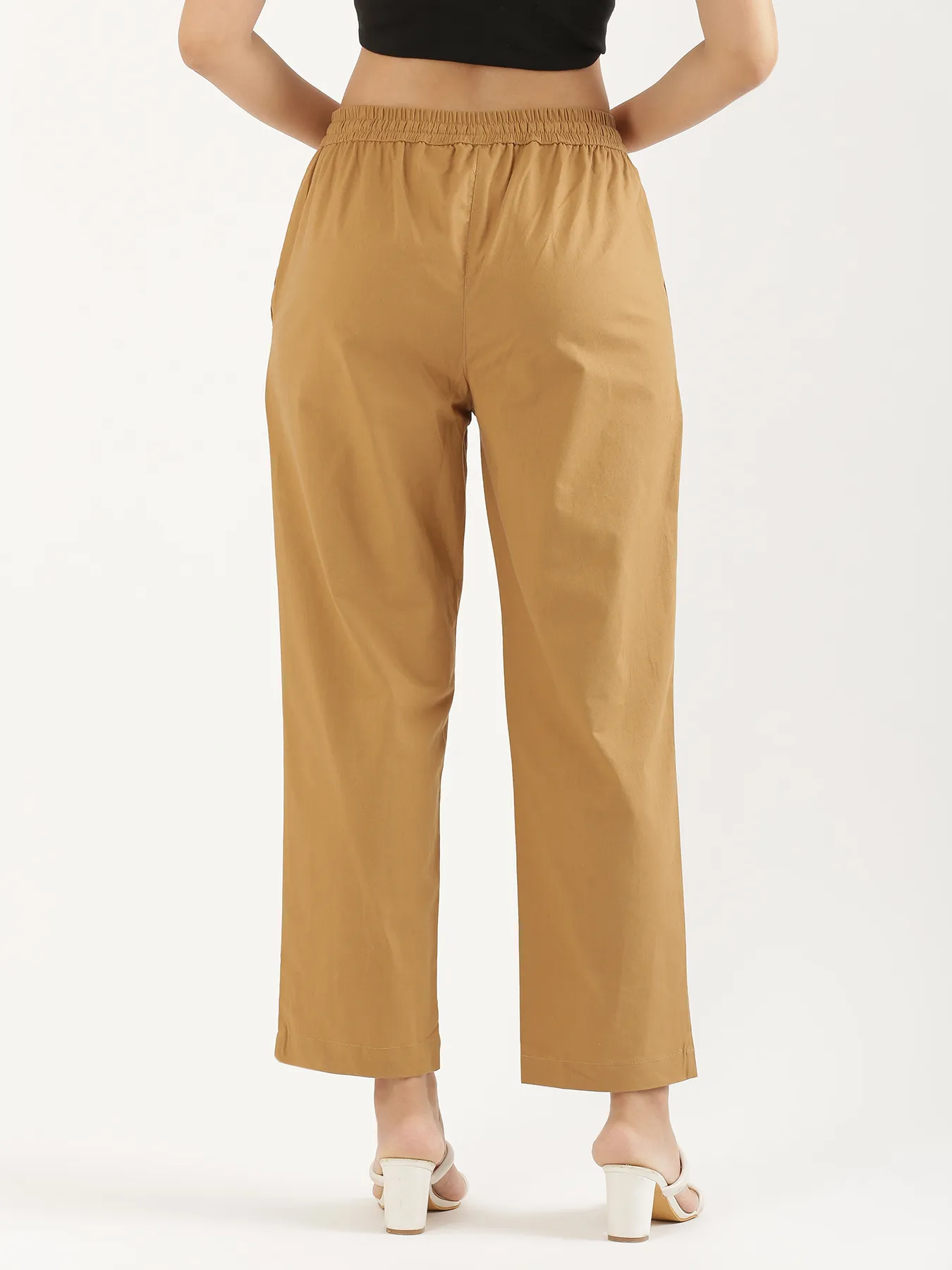 Women Coffee Brown Cotton Straight Pant - Image 9