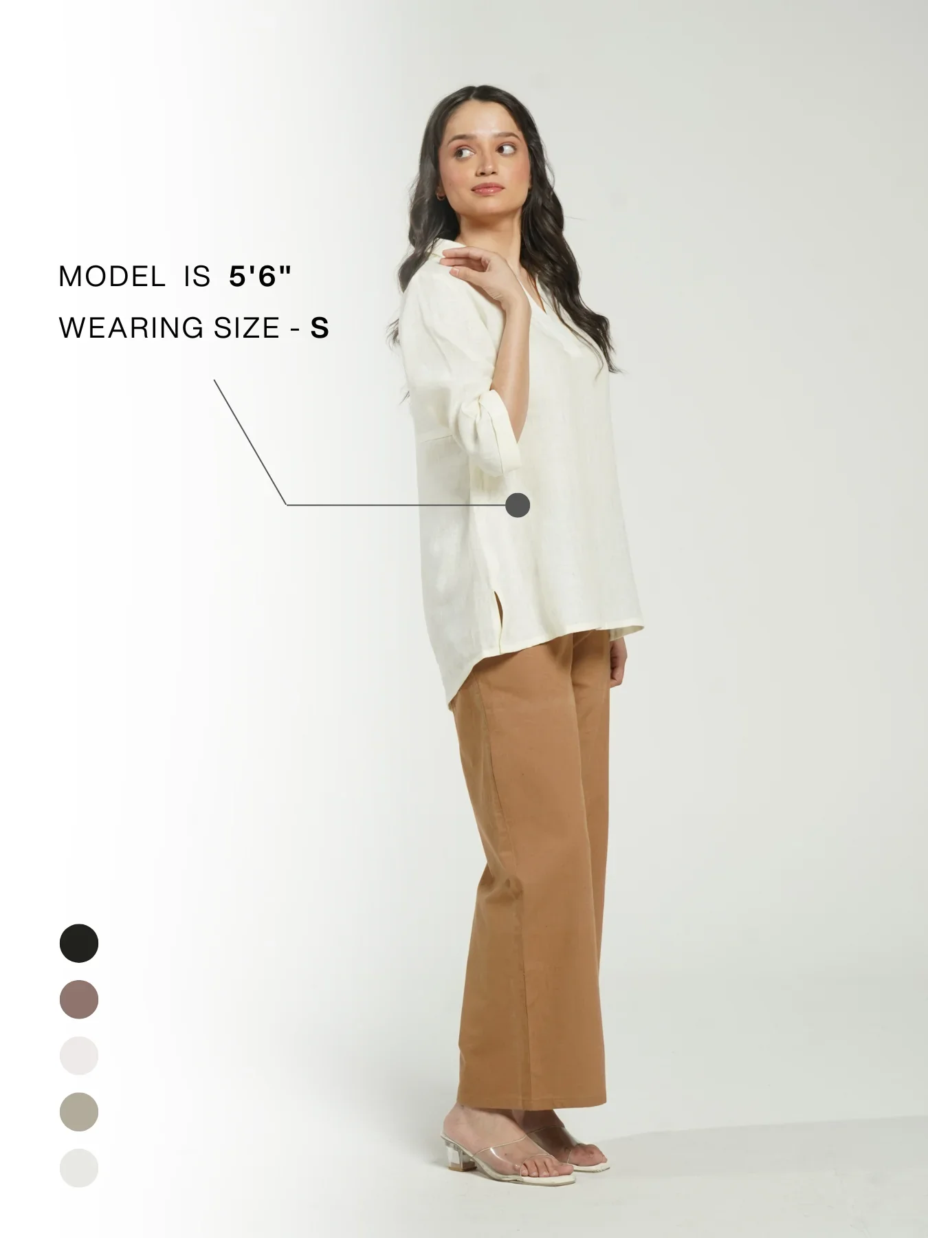 Women Cream Pure Linen Collared Shirt Top - Image 12
