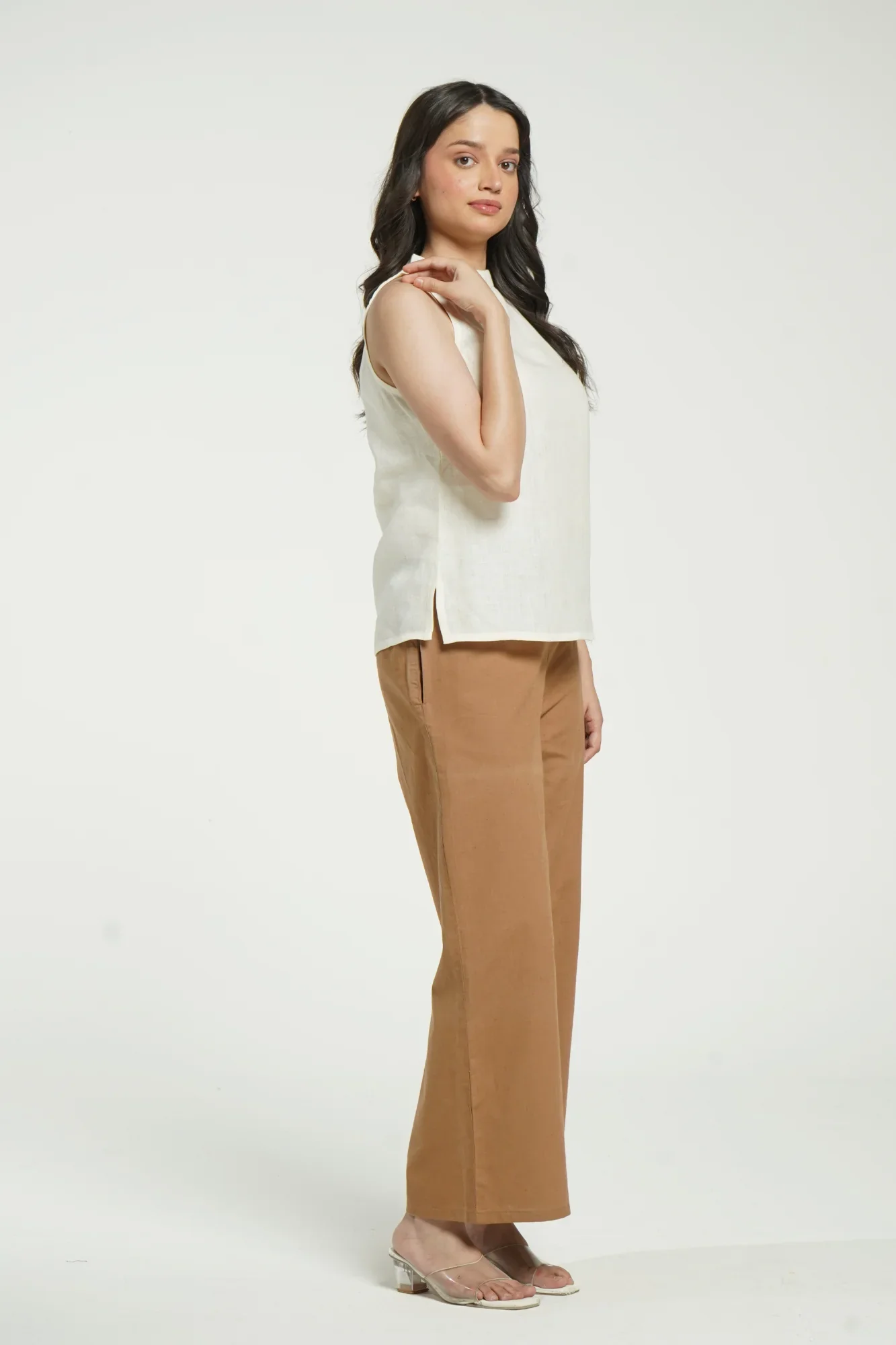 Women Cream Pure Linen Halter Neck Top - Image 10