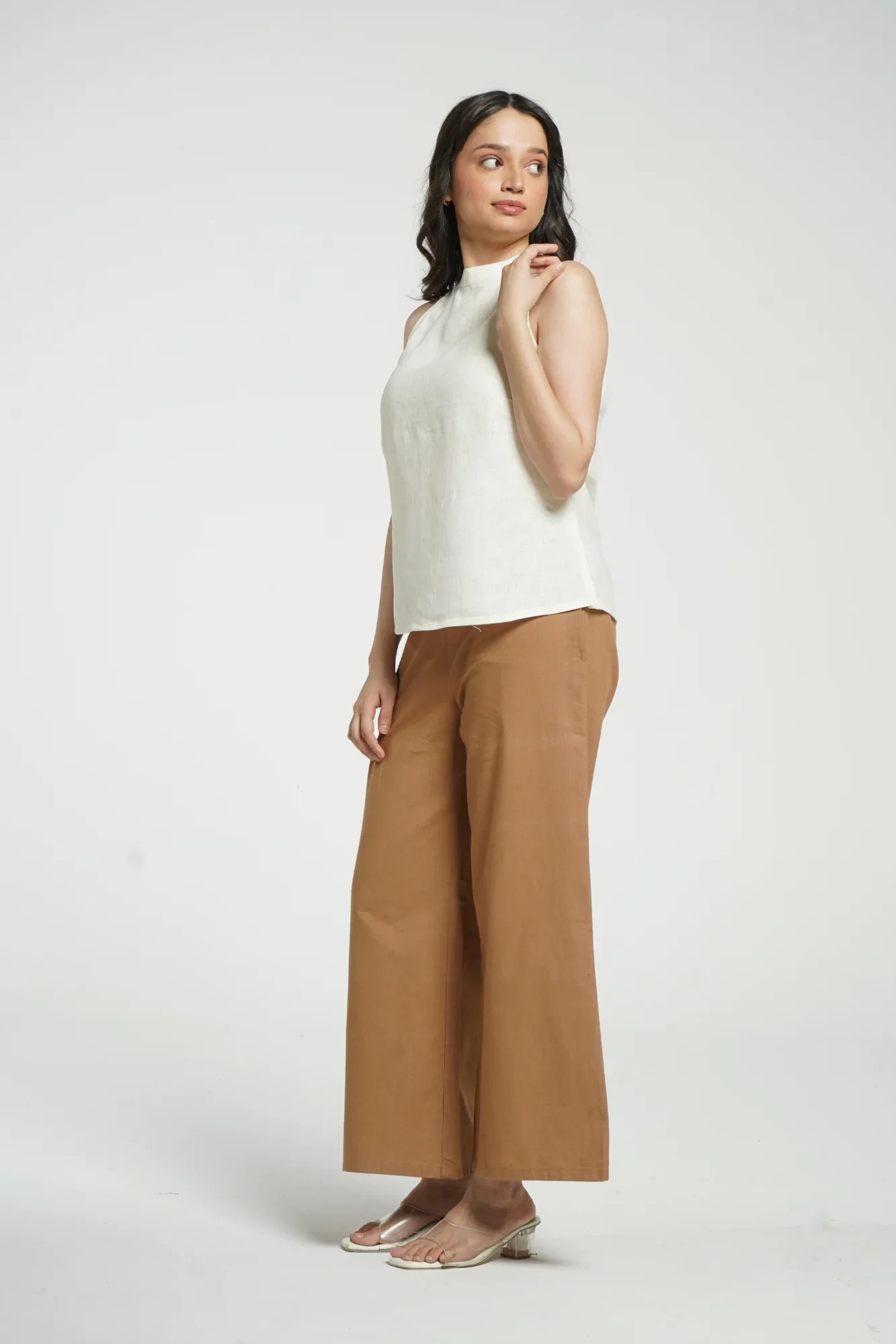 Women Cream Pure Linen Halter Neck Top - Image 12