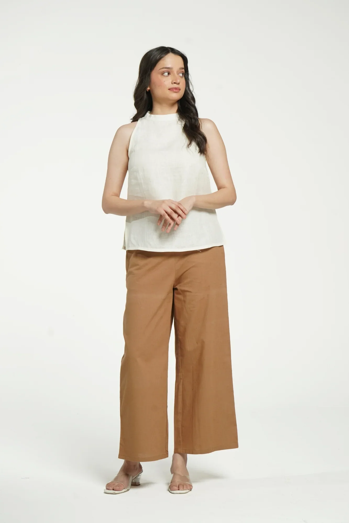 Women Cream Pure Linen Halter Neck Top - Image 13