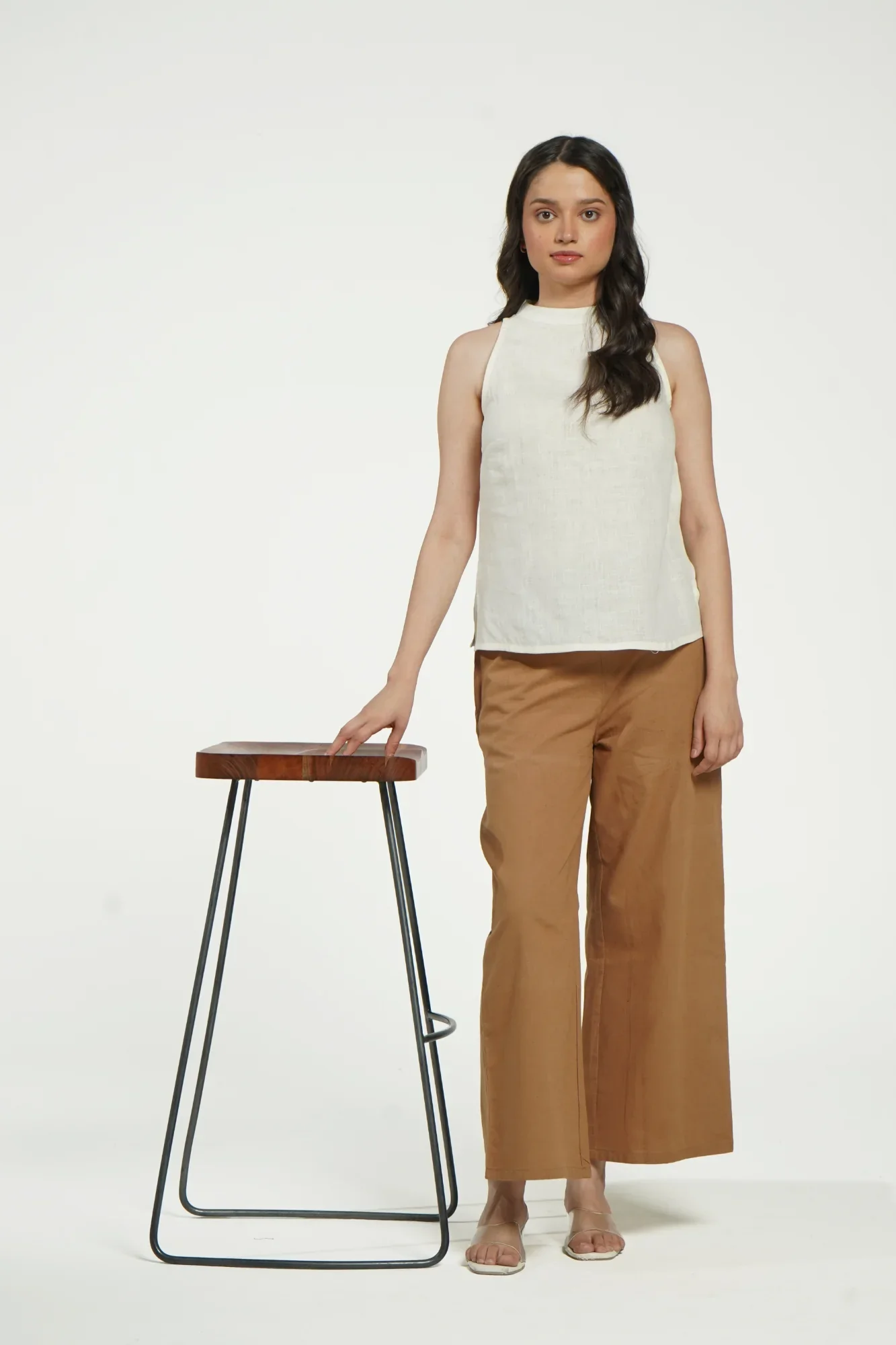 Women Cream Pure Linen Halter Neck Top - Image 14