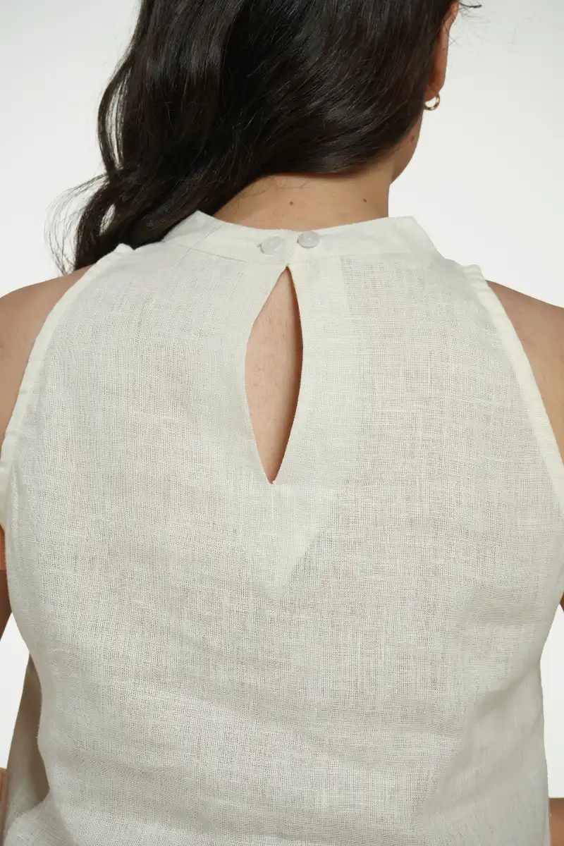 Women Cream Pure Linen Halter Neck Top - Image 9
