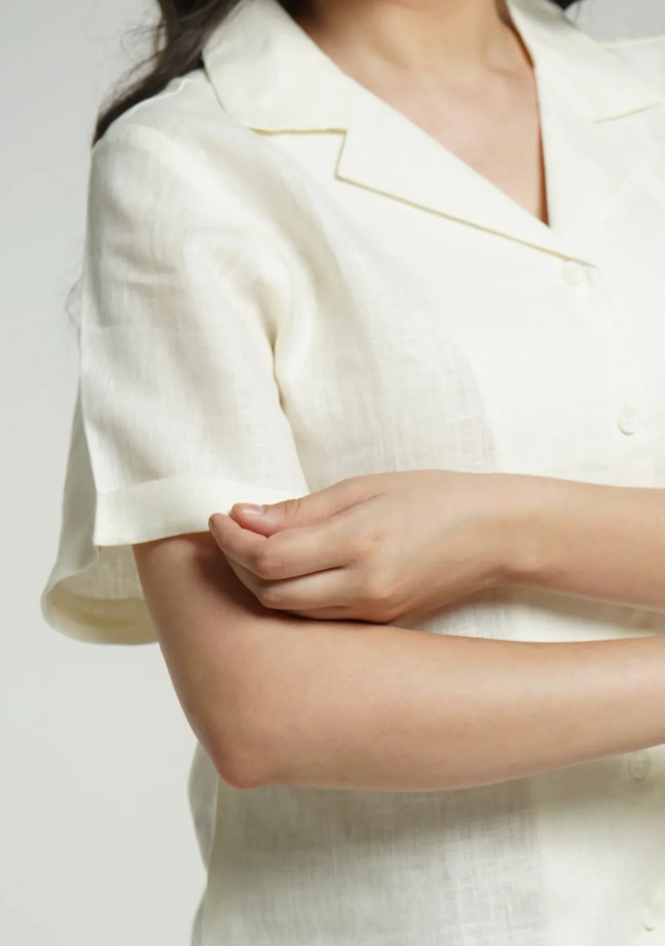 Women Cream Pure Linen Notch Collar Shirt - Image 5