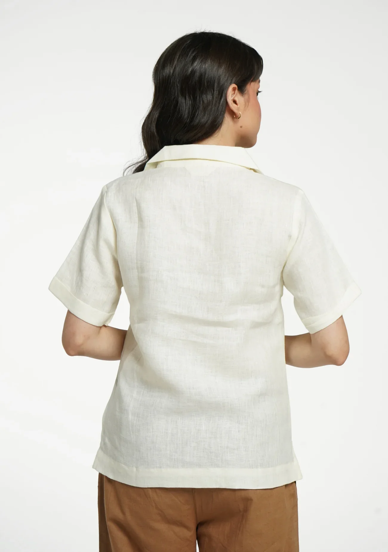 Women Cream Pure Linen Notch Collar Shirt - Image 7