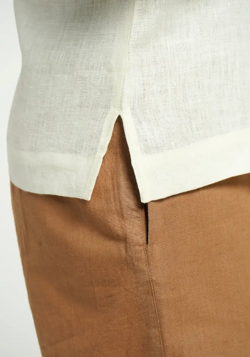 Women Cream Pure Linen Notch Collar Shirt - Image 9
