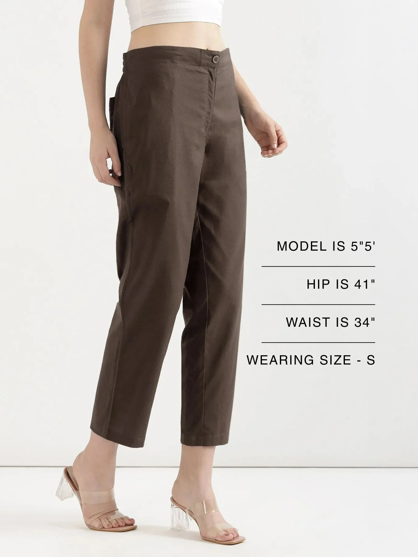 Women Dark Brown Airy Linen Straight Pants - Image 13