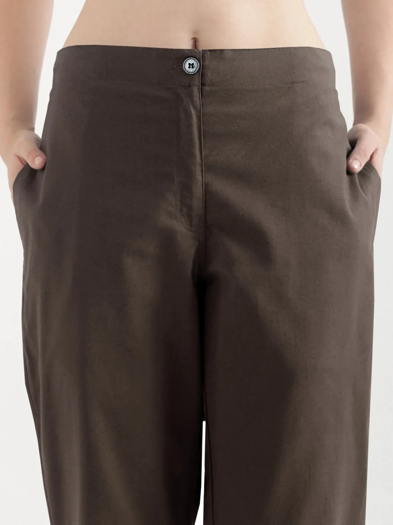 Women Dark Brown Airy Linen Straight Pants - Image 6