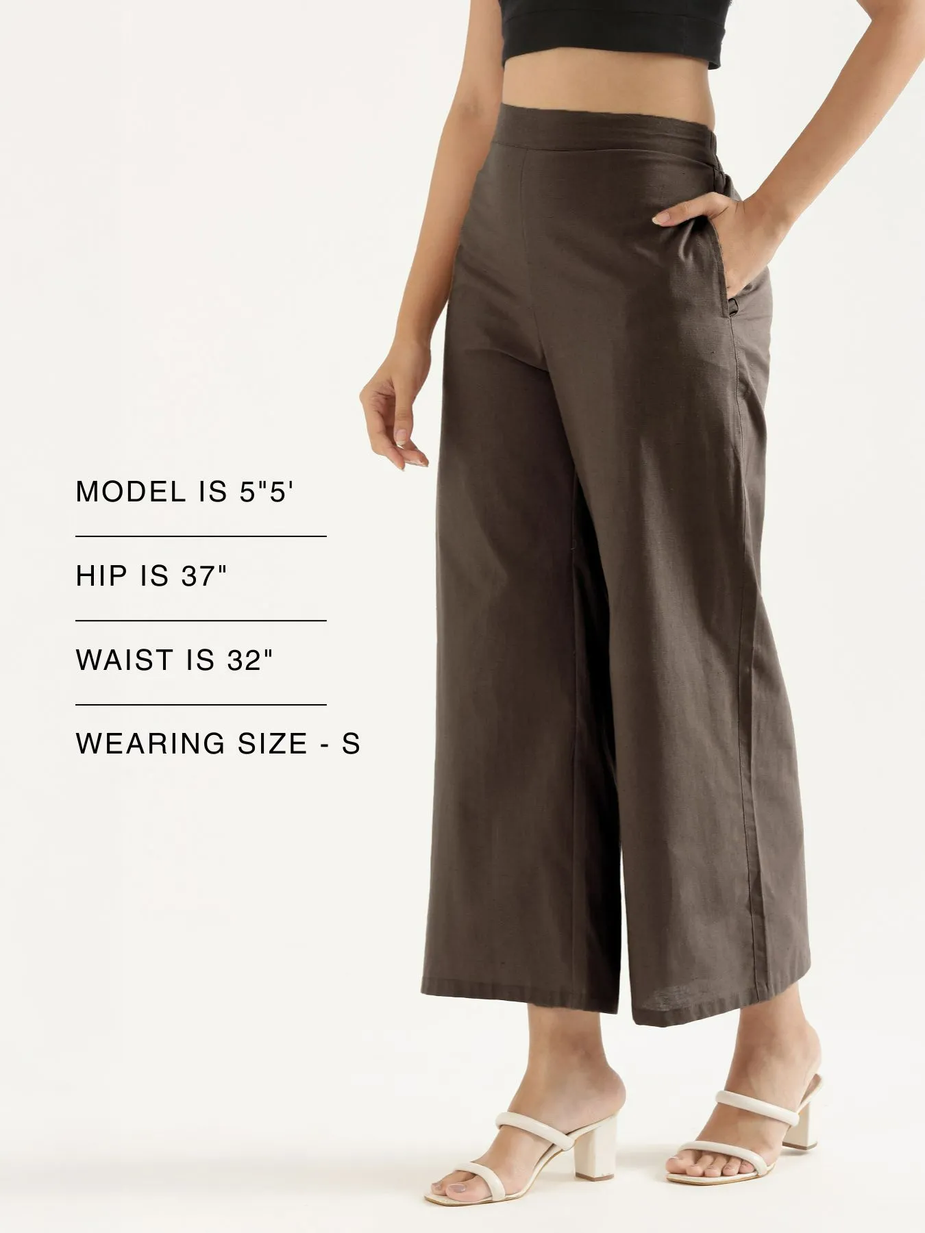 Women Dark Brown Airy Linen Wide Leg Pant - Image 12