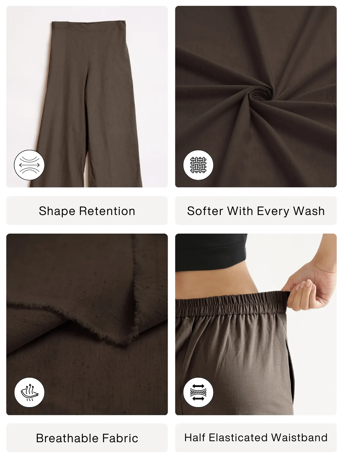 Women Dark Brown Airy Linen Wide Leg Pant - Image 2