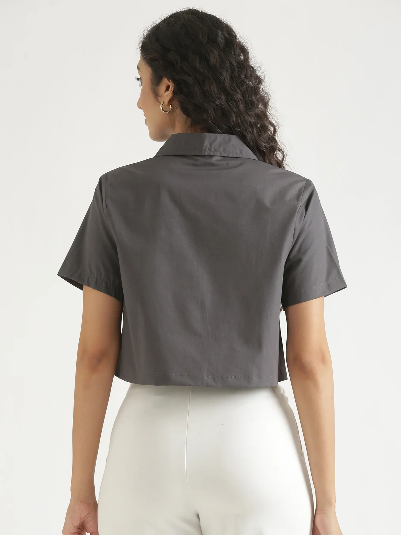 Women Dark Grey Better Cotton Crop Shirt - Image 10