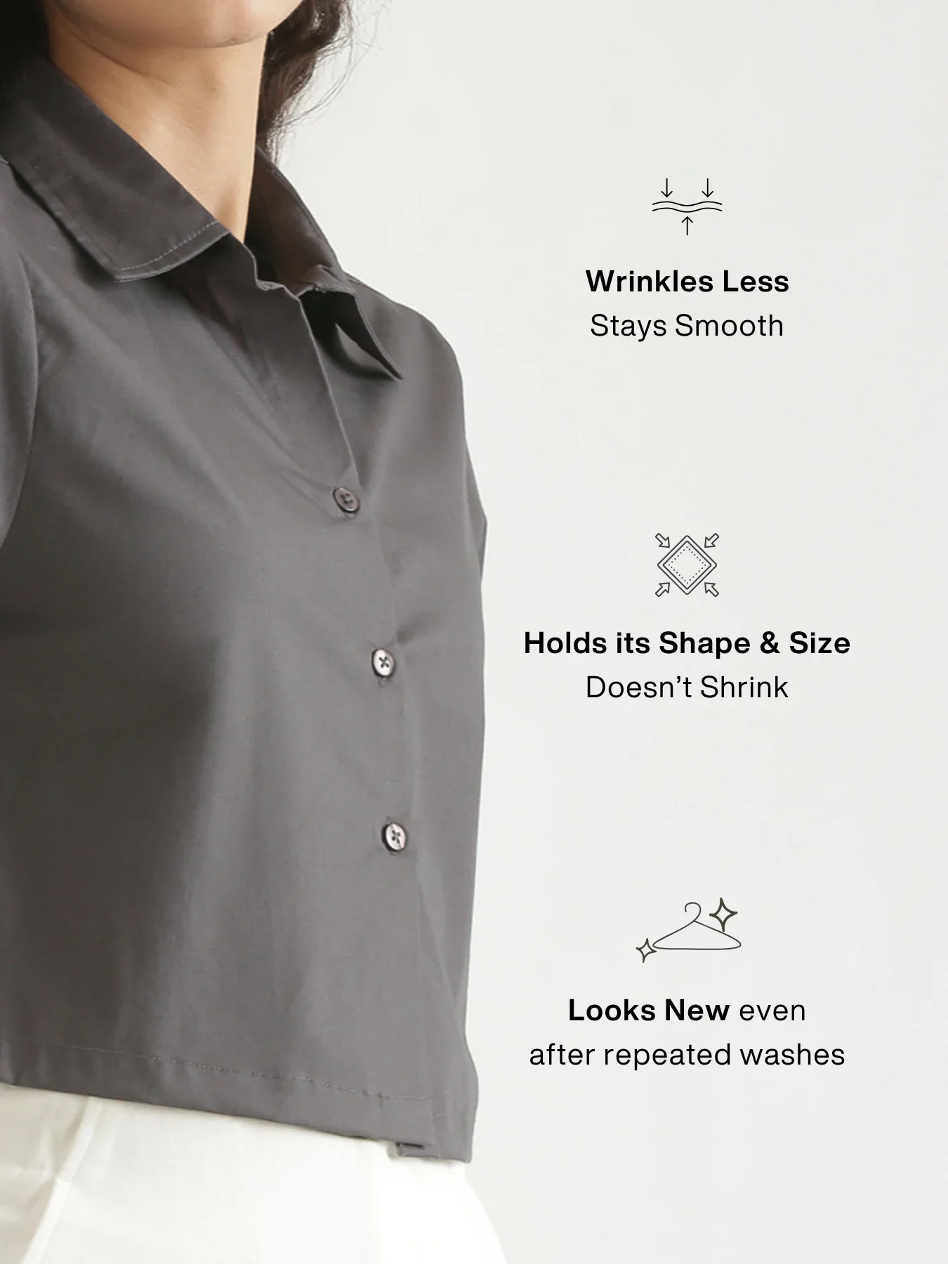 Women Dark Grey Better Cotton Crop Shirt - Image 4