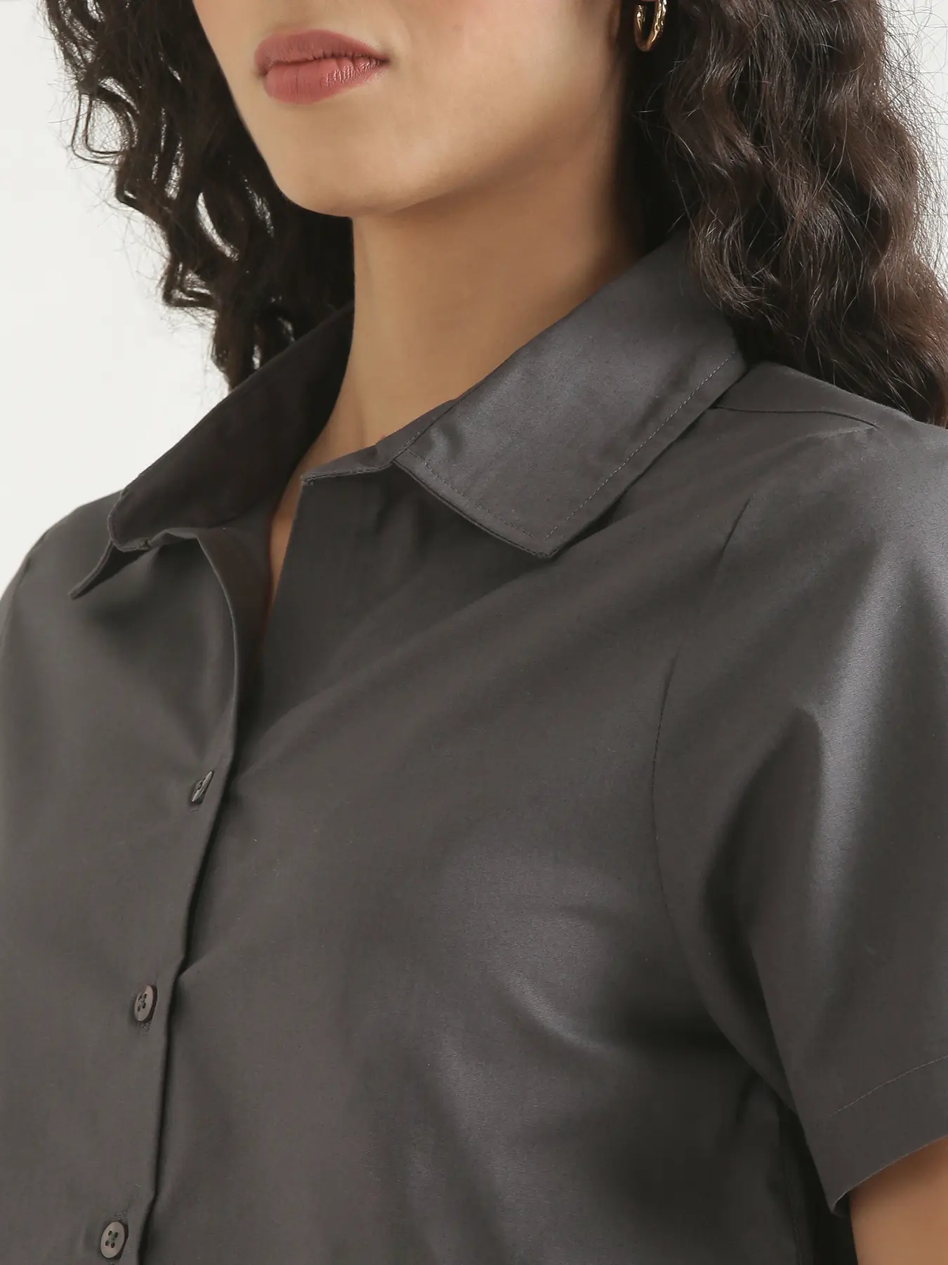 Women Dark Grey Better Cotton Crop Shirt - Image 9