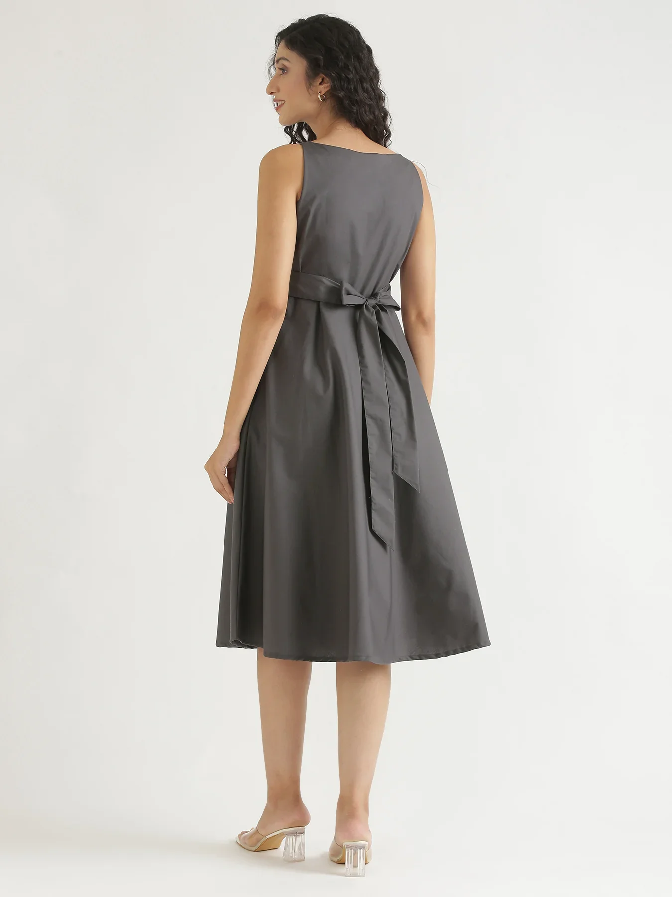 Women Dark Grey Better Cotton  Flared Dress - Image 10