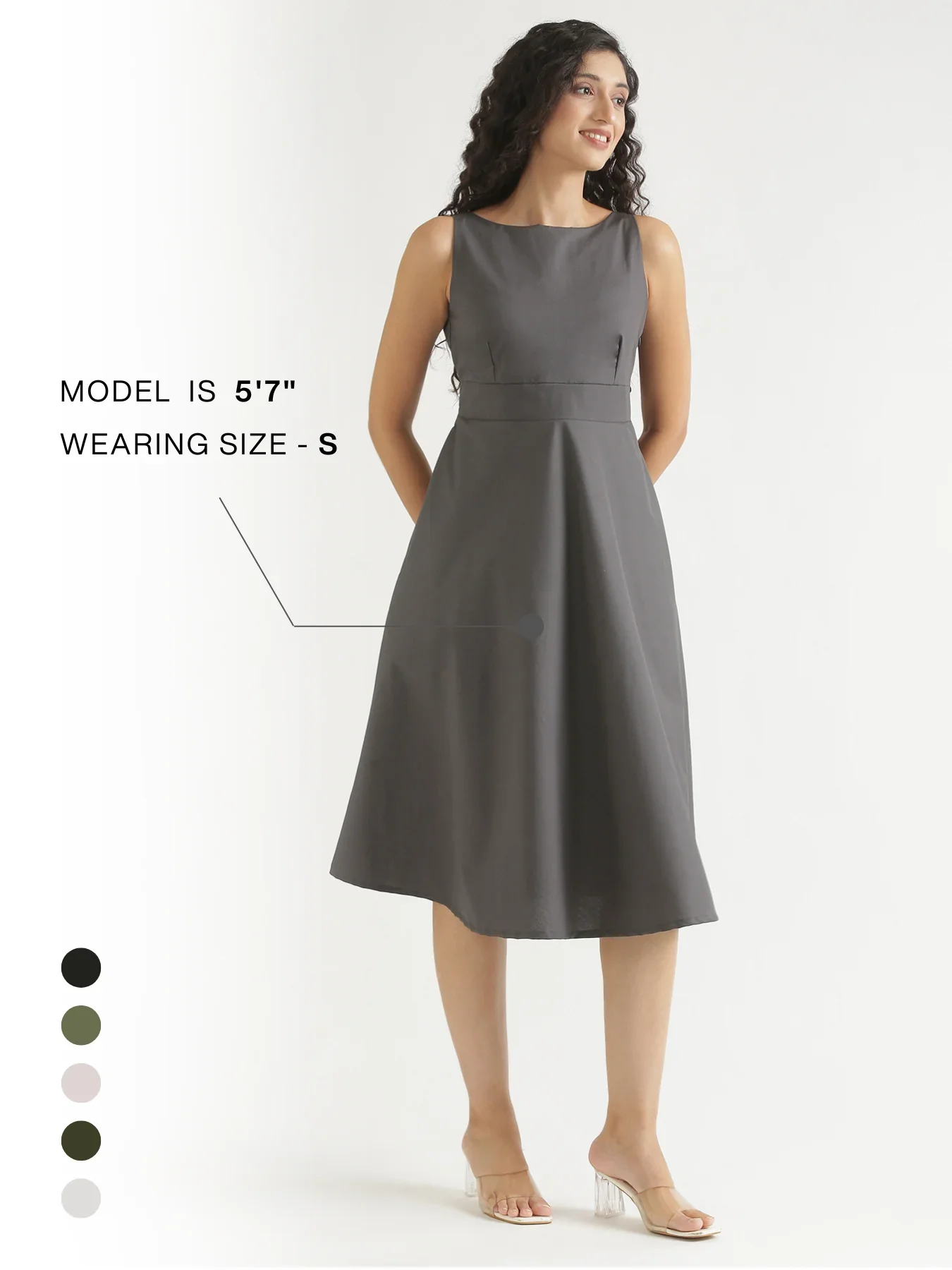 Women Dark Grey Better Cotton  Flared Dress - Image 14