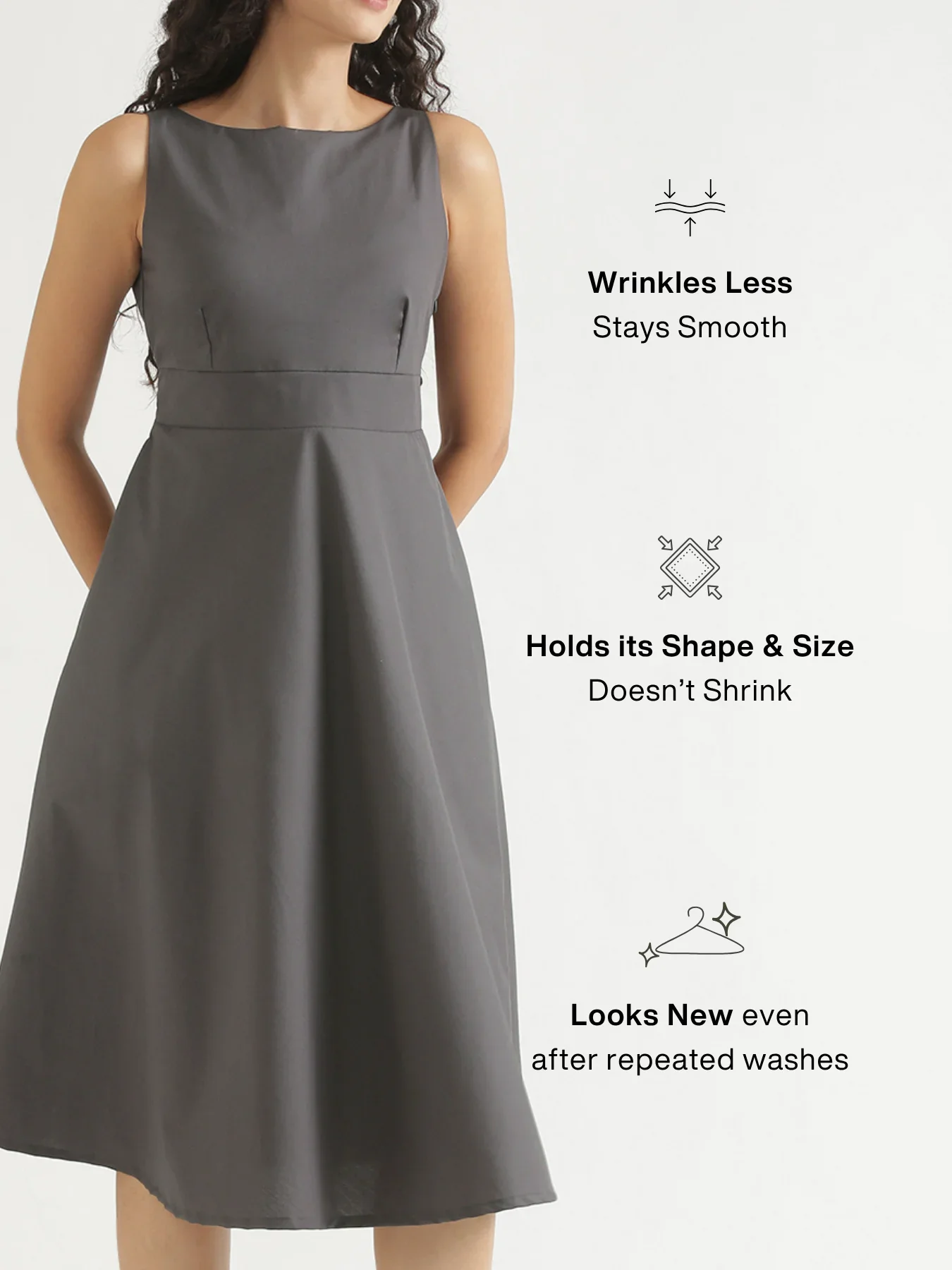 Women Dark Grey Better Cotton  Flared Dress - Image 4