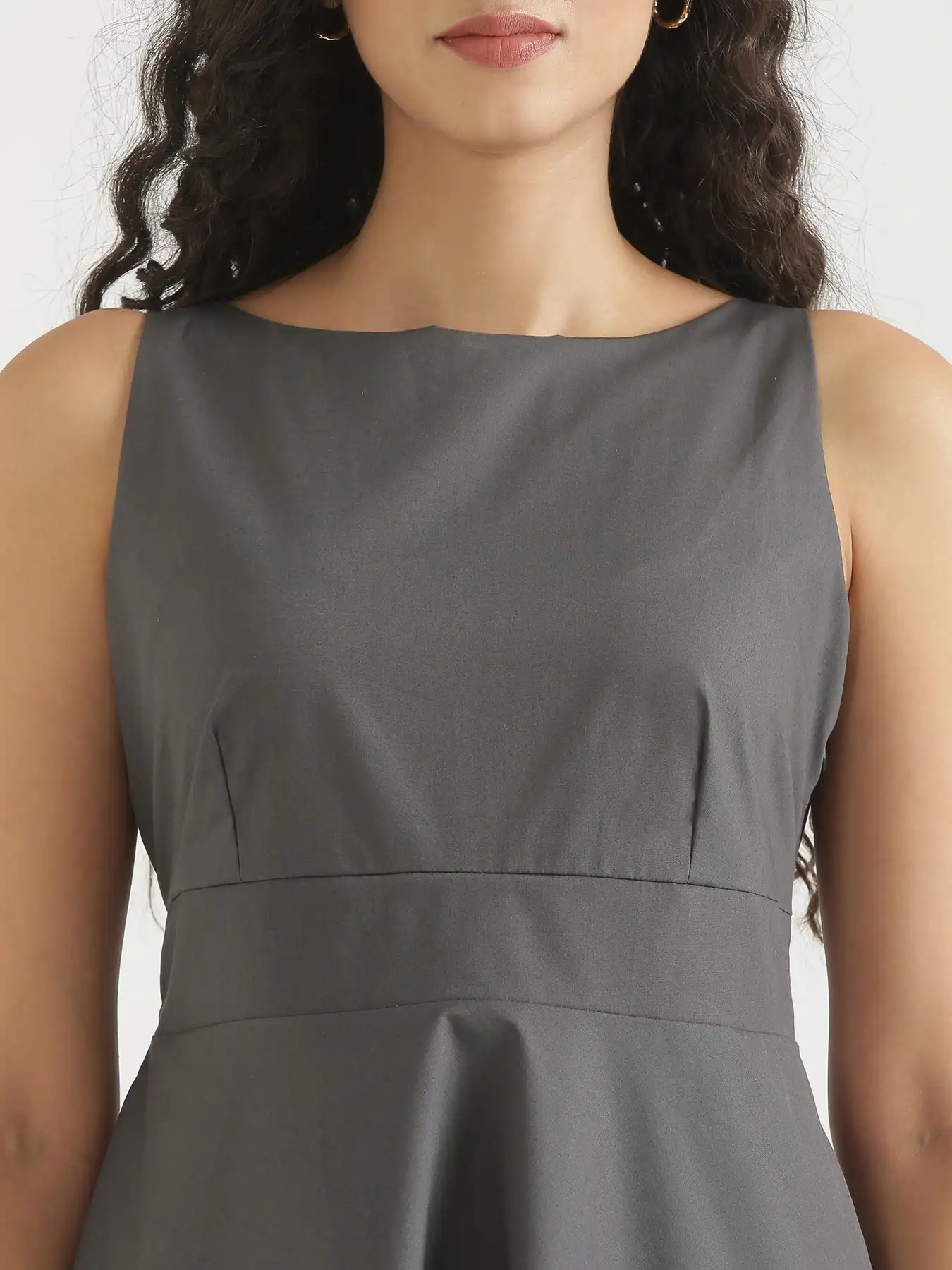Women Dark Grey Better Cotton  Flared Dress - Image 7
