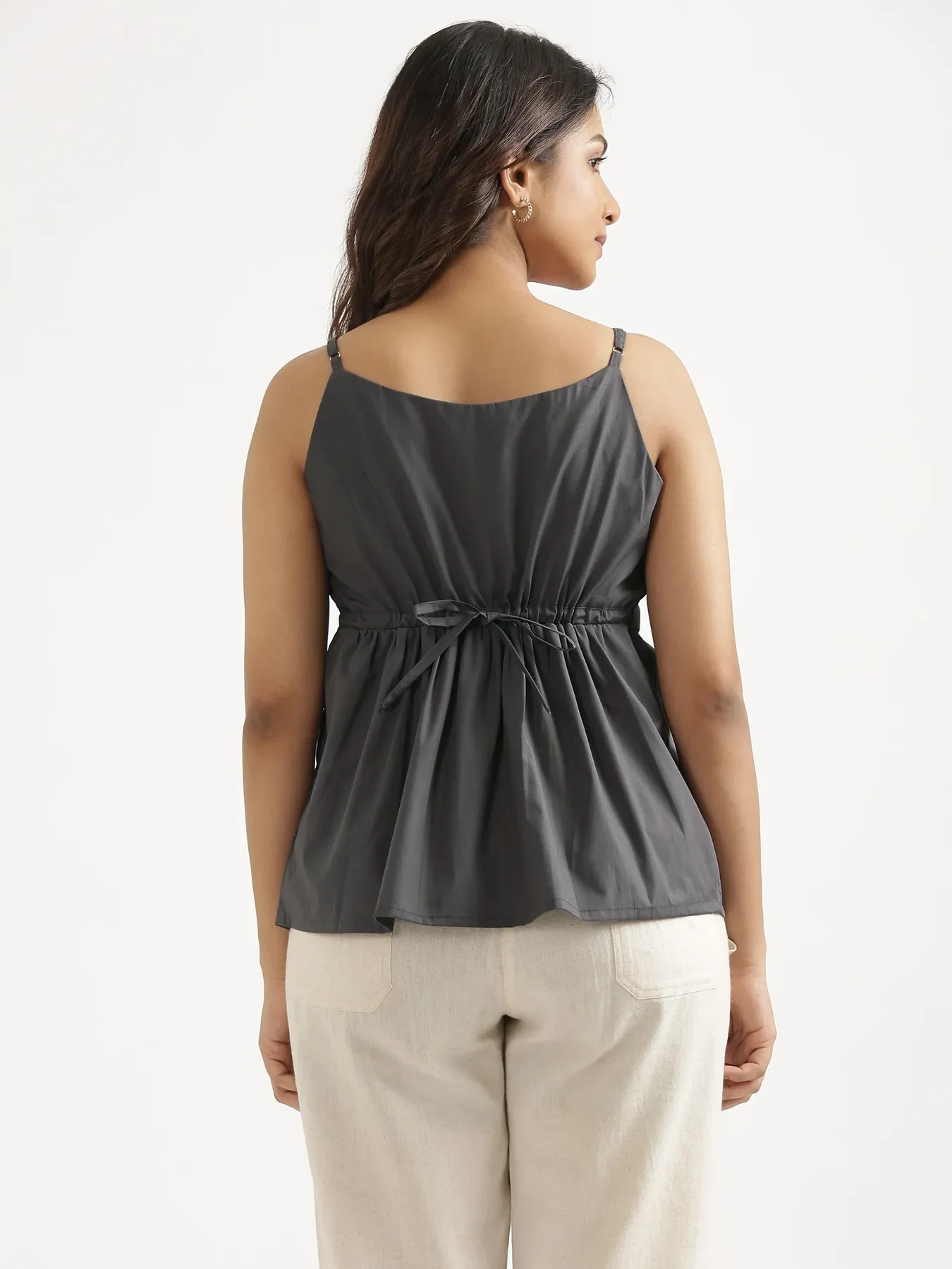 Women Dark Grey Better Cotton Peplum Top - Image 10