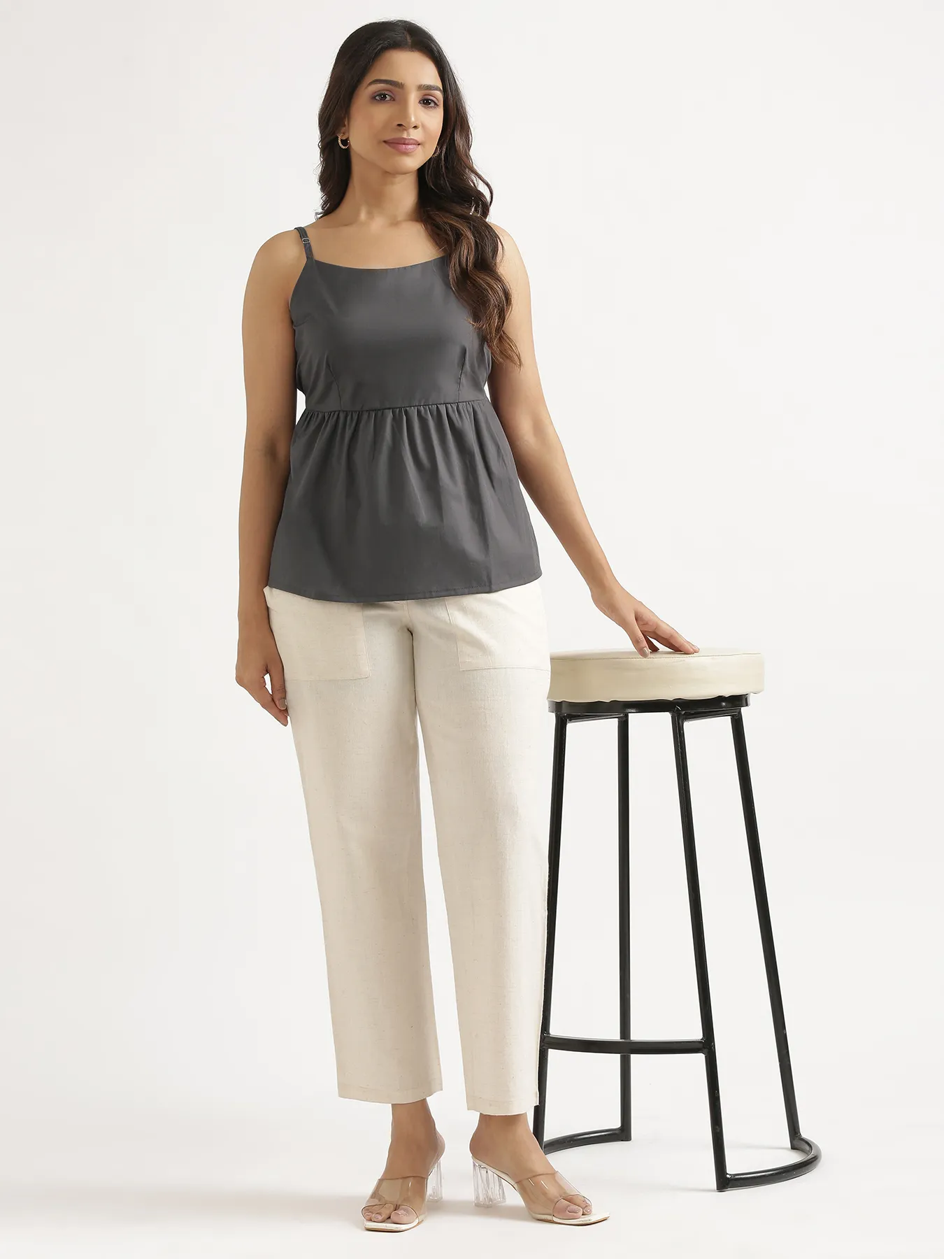 Women Dark Grey Better Cotton Peplum Top - Image 13