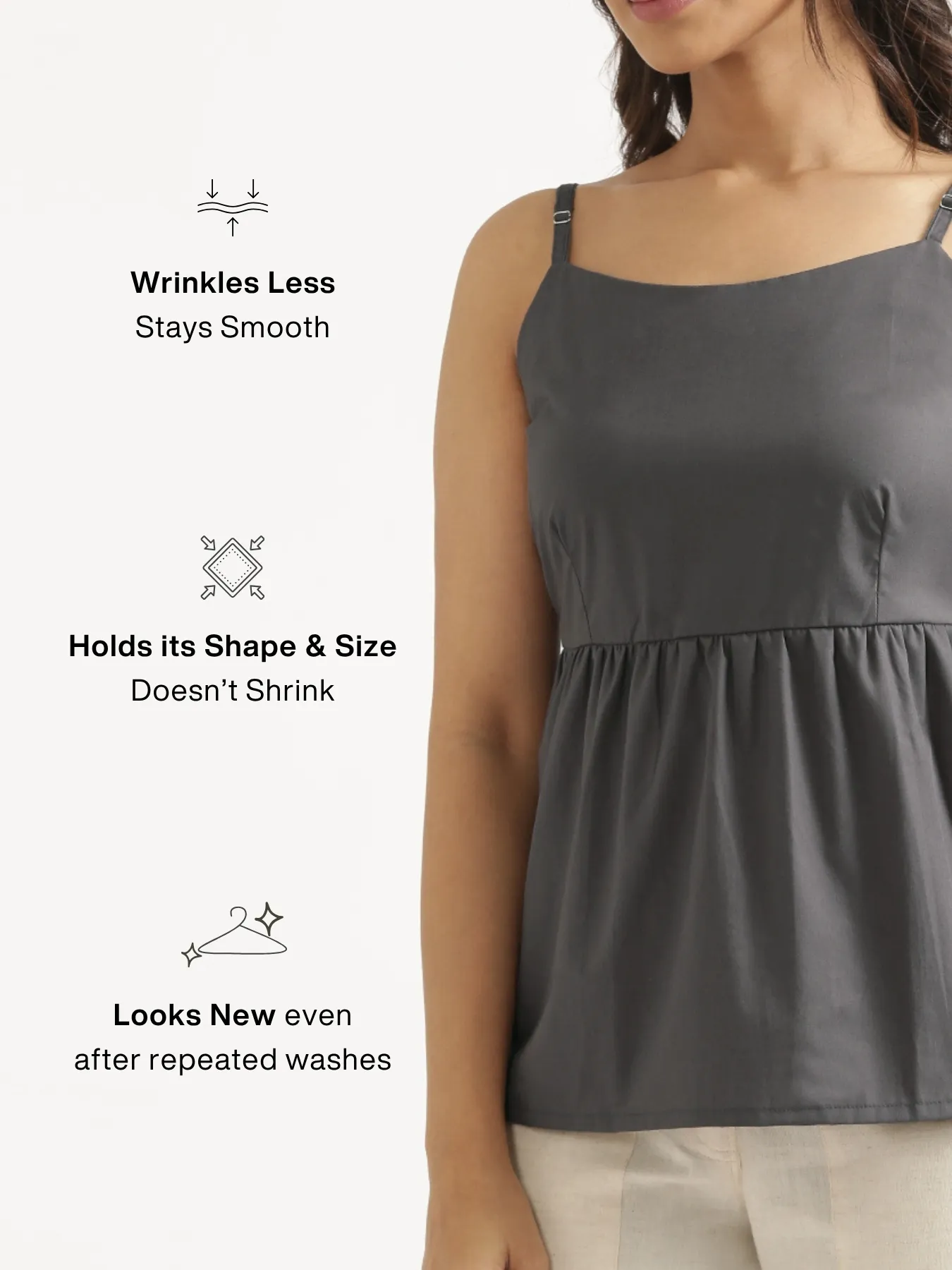 Women Dark Grey Better Cotton Peplum Top - Image 4