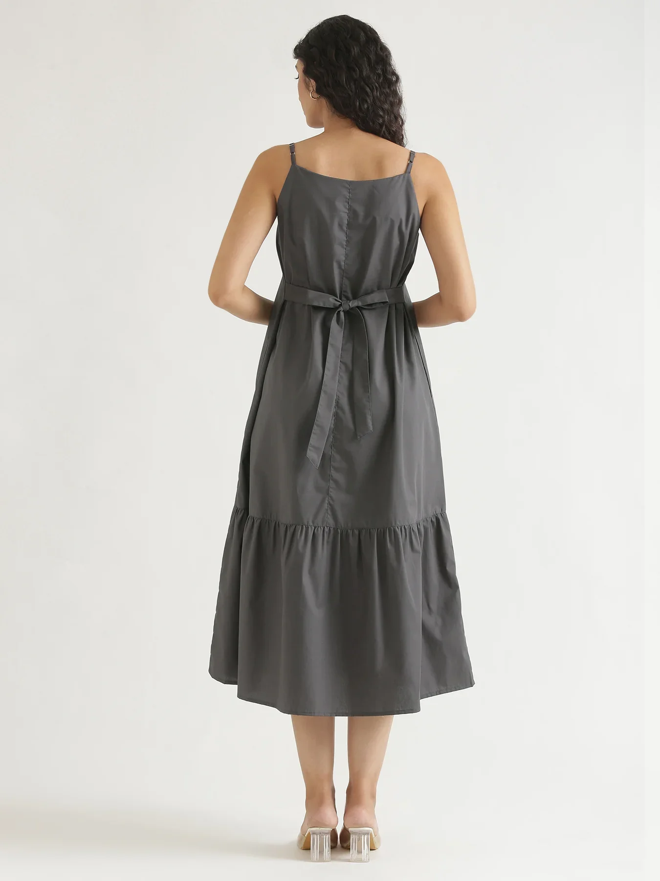 Women Dark Grey Better Cotton Tier Dress - Image 10