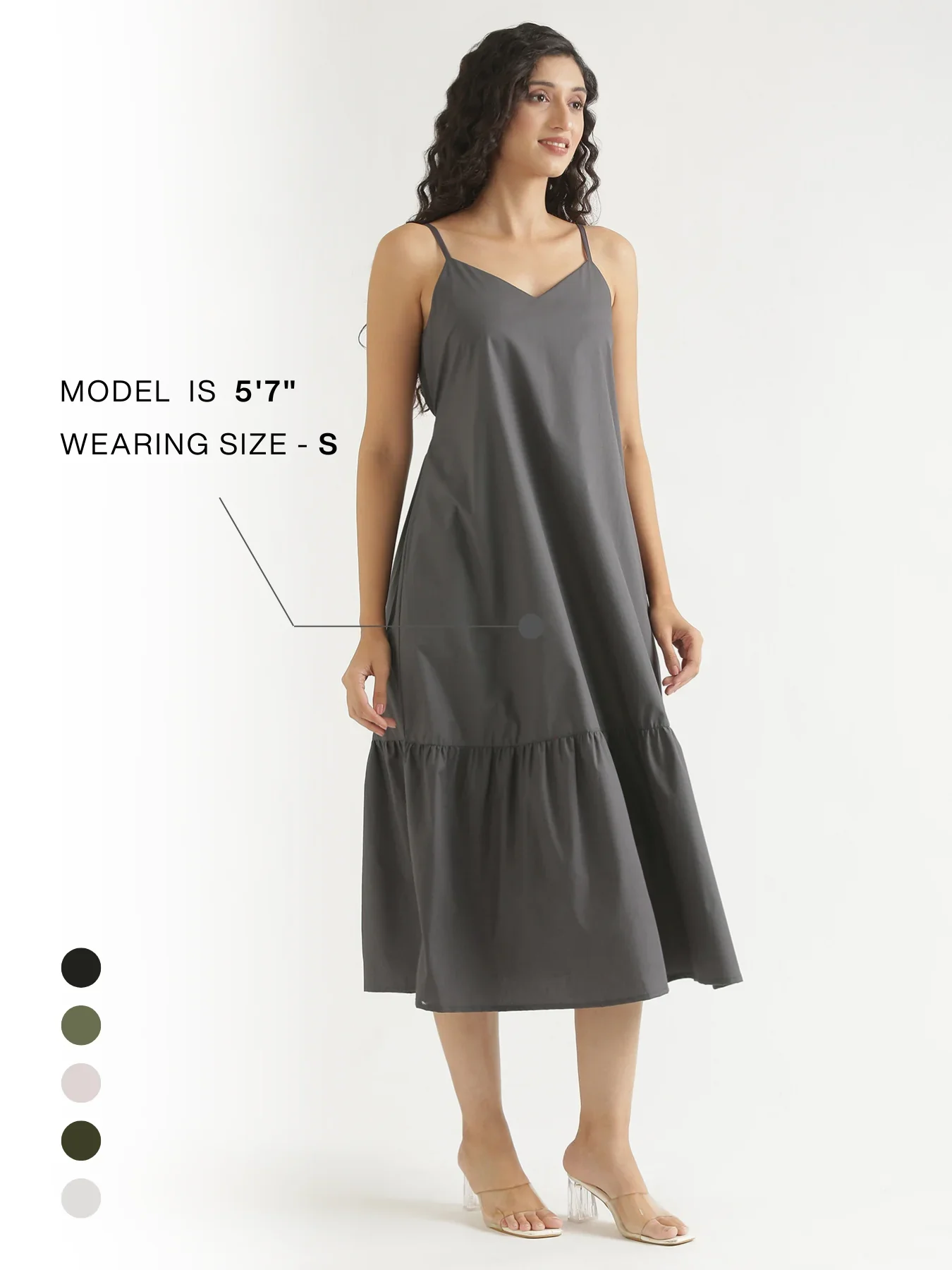 Women Dark Grey Better Cotton Tier Dress - Image 14