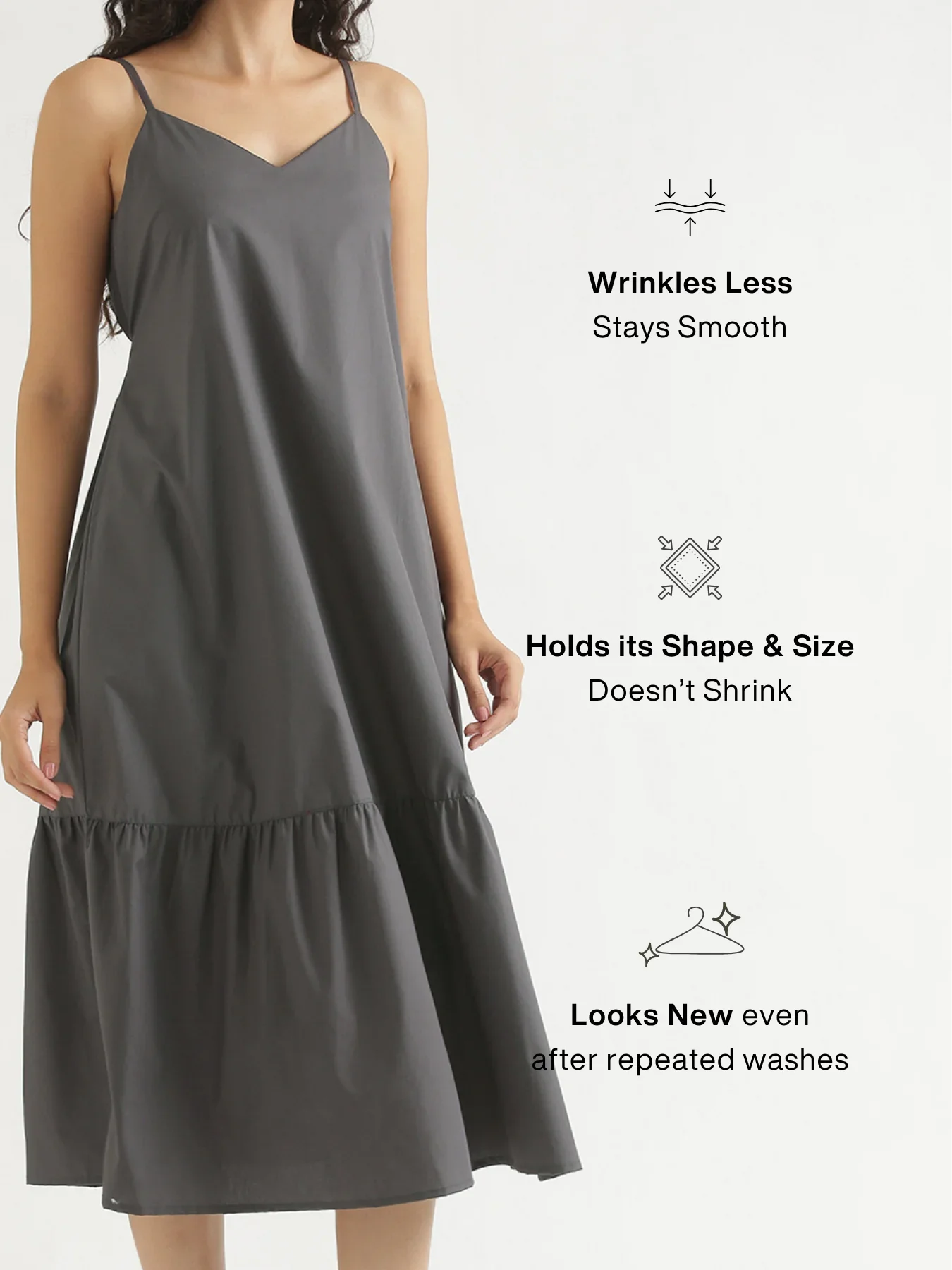Women Dark Grey Better Cotton Tier Dress - Image 4