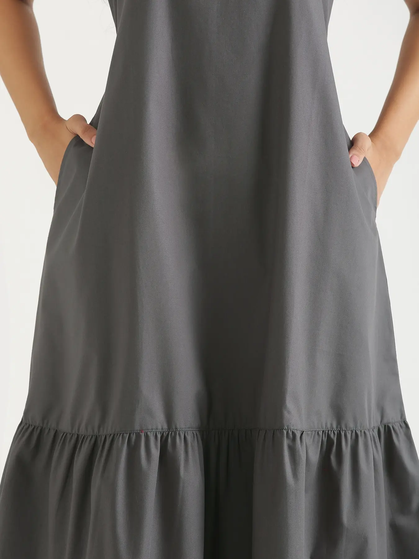 Women Dark Grey Better Cotton Tier Dress - Image 9