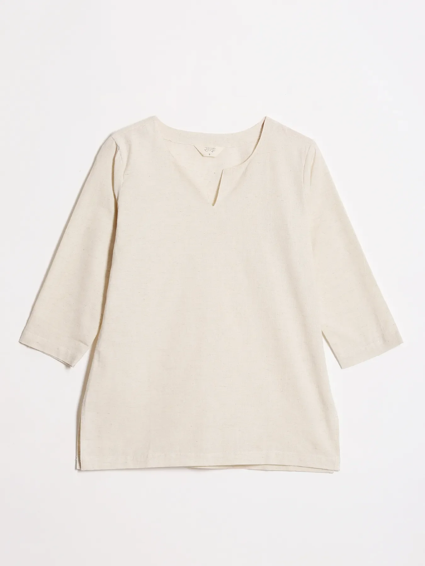 Women Ecru Airy Linen Split Neck Short Kurta - Image 13