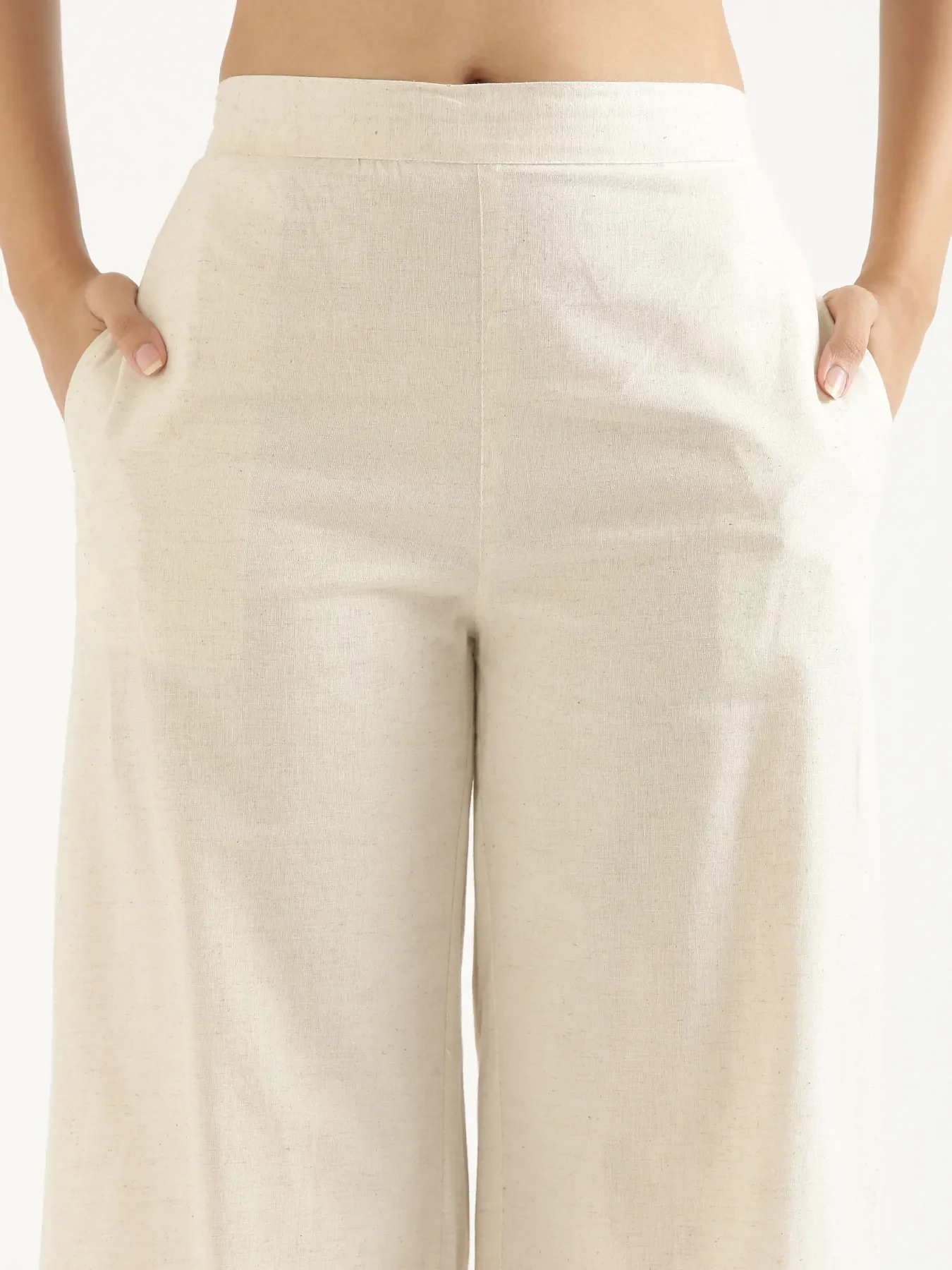 Women Ecru Airy Linen Wide Leg Pant - Image 10