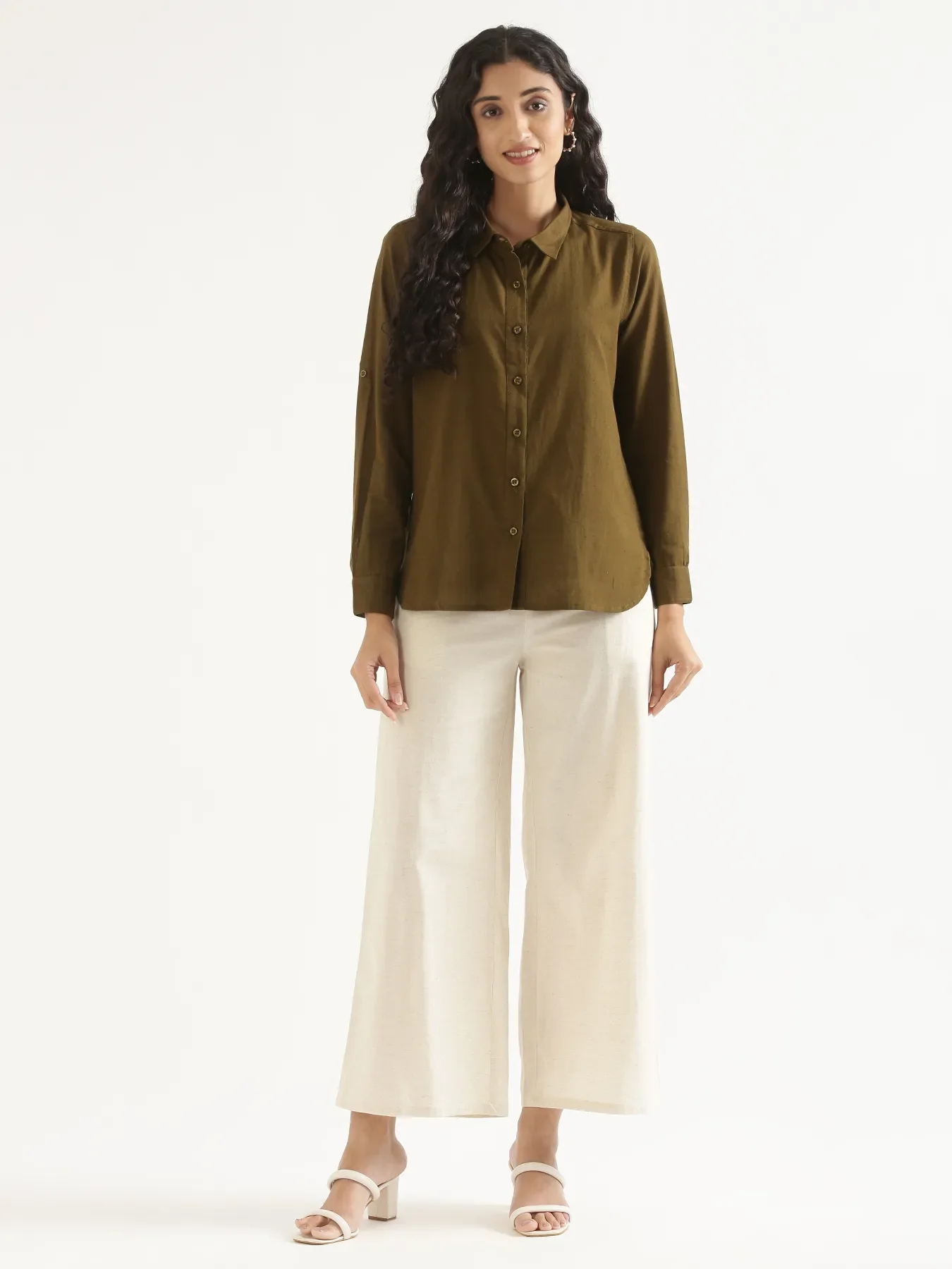 Women Ecru Airy Linen Wide Leg Pant - Image 3